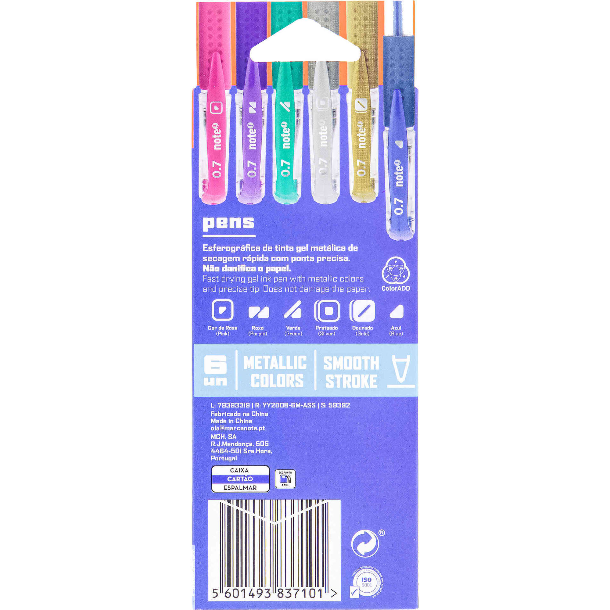 Conjunto 6 Canetas de Tinta Gel Met&aacute;licas Note!