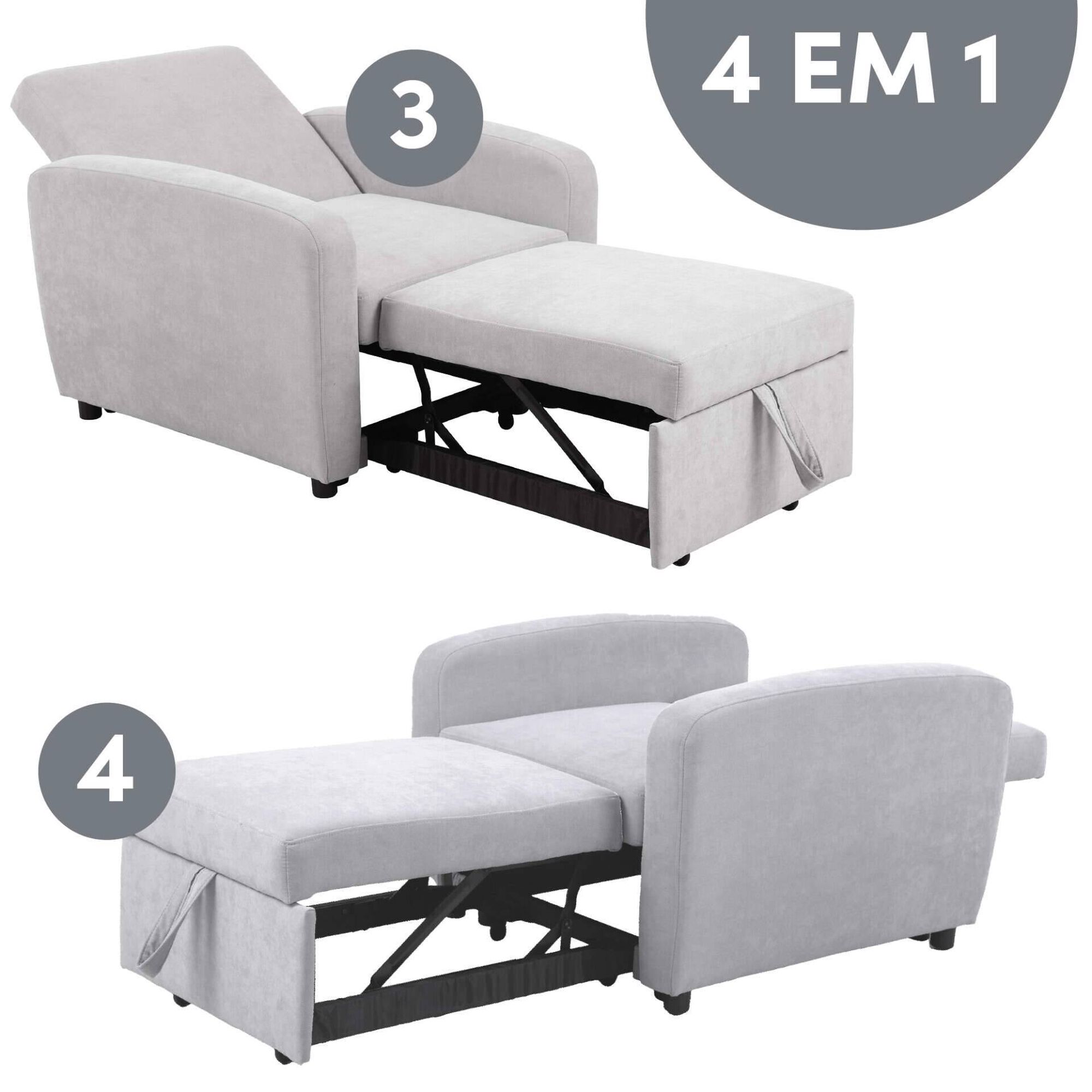 Poltrona Cama 4 em 1 Cinza Kasa