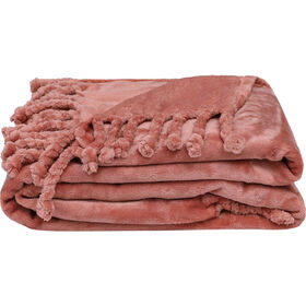 Manta Flanela com Franjas 130x170cm Rosa