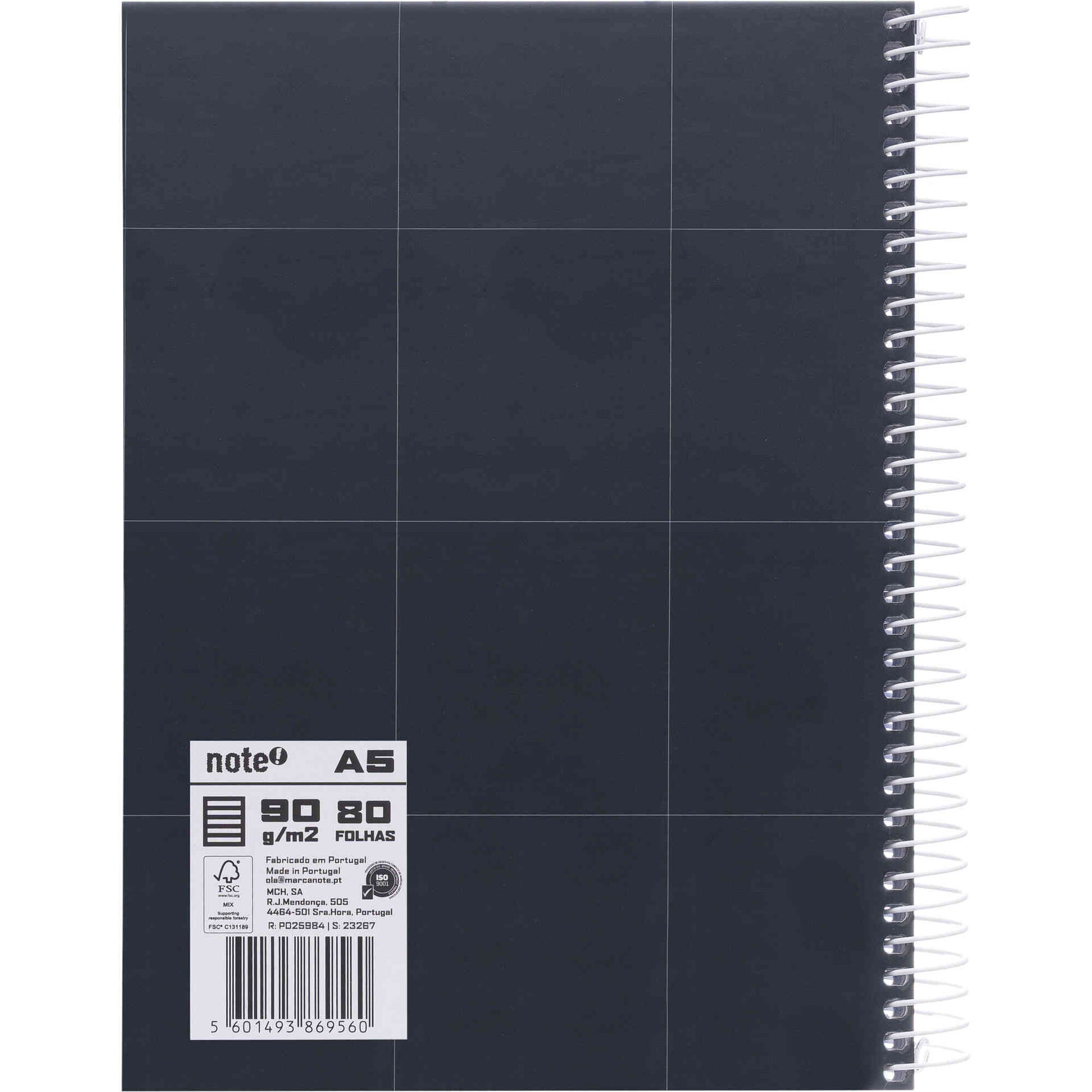 Caderno Note! Espiral Capa Dura A5 Pautado Preto Pure para App Leccit