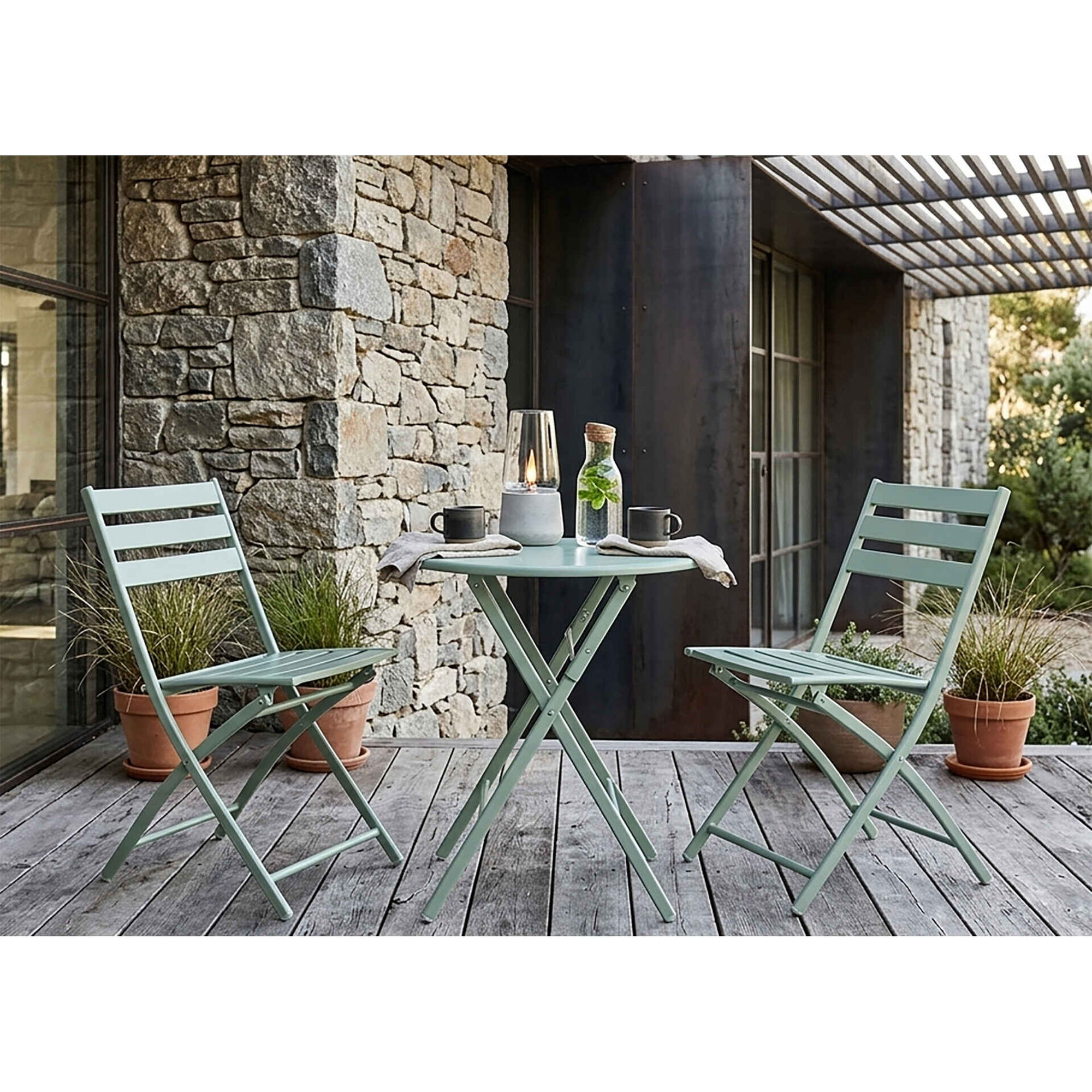 Conjunto de Refei&ccedil;&atilde;o Mesa e 2 Cadeiras Verde A&ccedil;ores Kasa