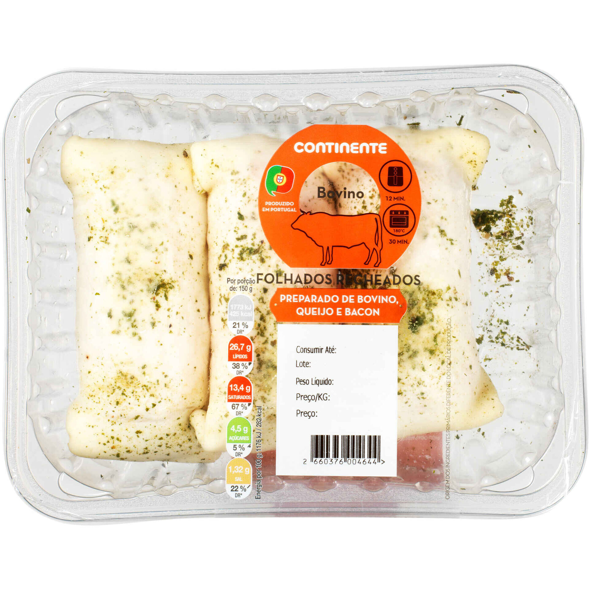 Folhados de Bovino com Queijo e Bacon