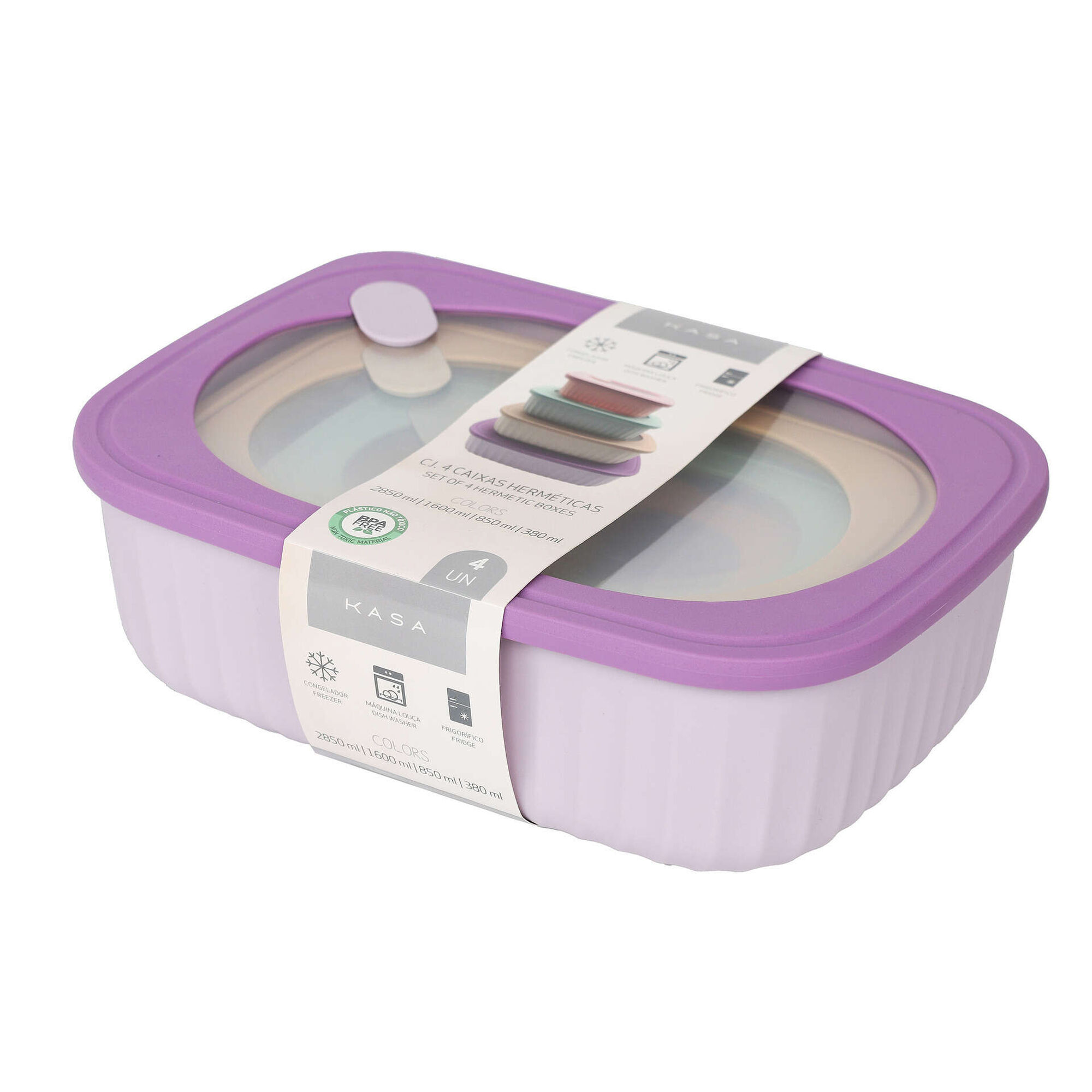 Conjunto 4 Caixas Herméticas Retangulares Colors