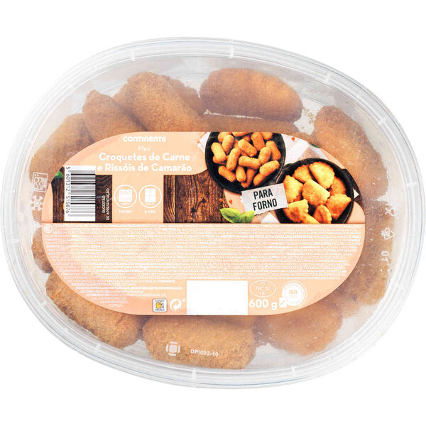 Croquetes de Carne e Rissóis de Camarão Mini Continente