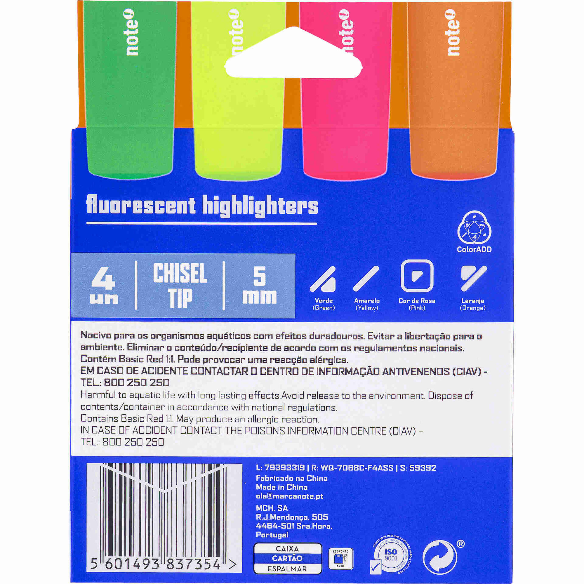Conjunto 4 Sublinhadores Fluorescentes Note!