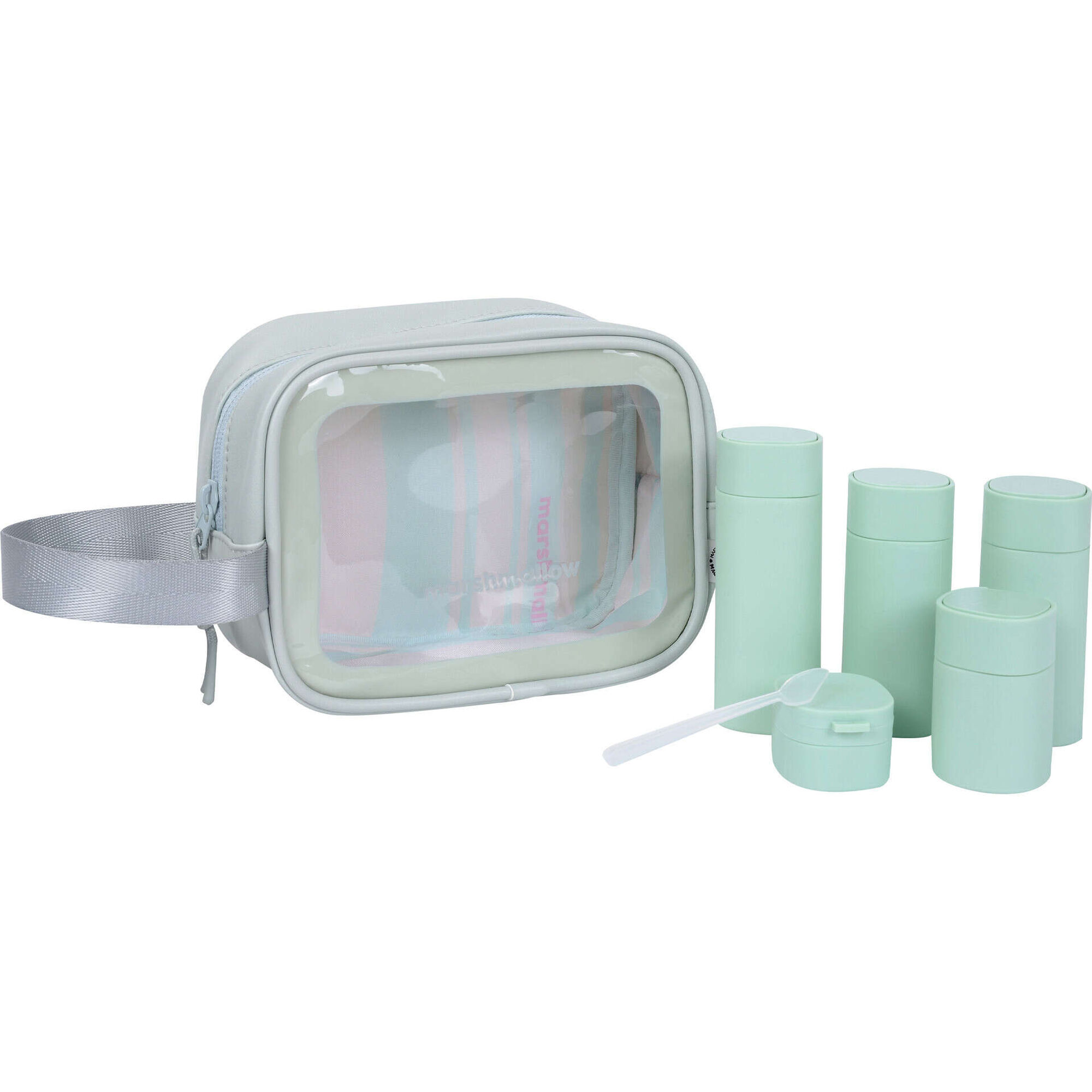 Conjunto Necessaire + 5 Frascos Reutiliz&aacute;veis Menta Marshmallow