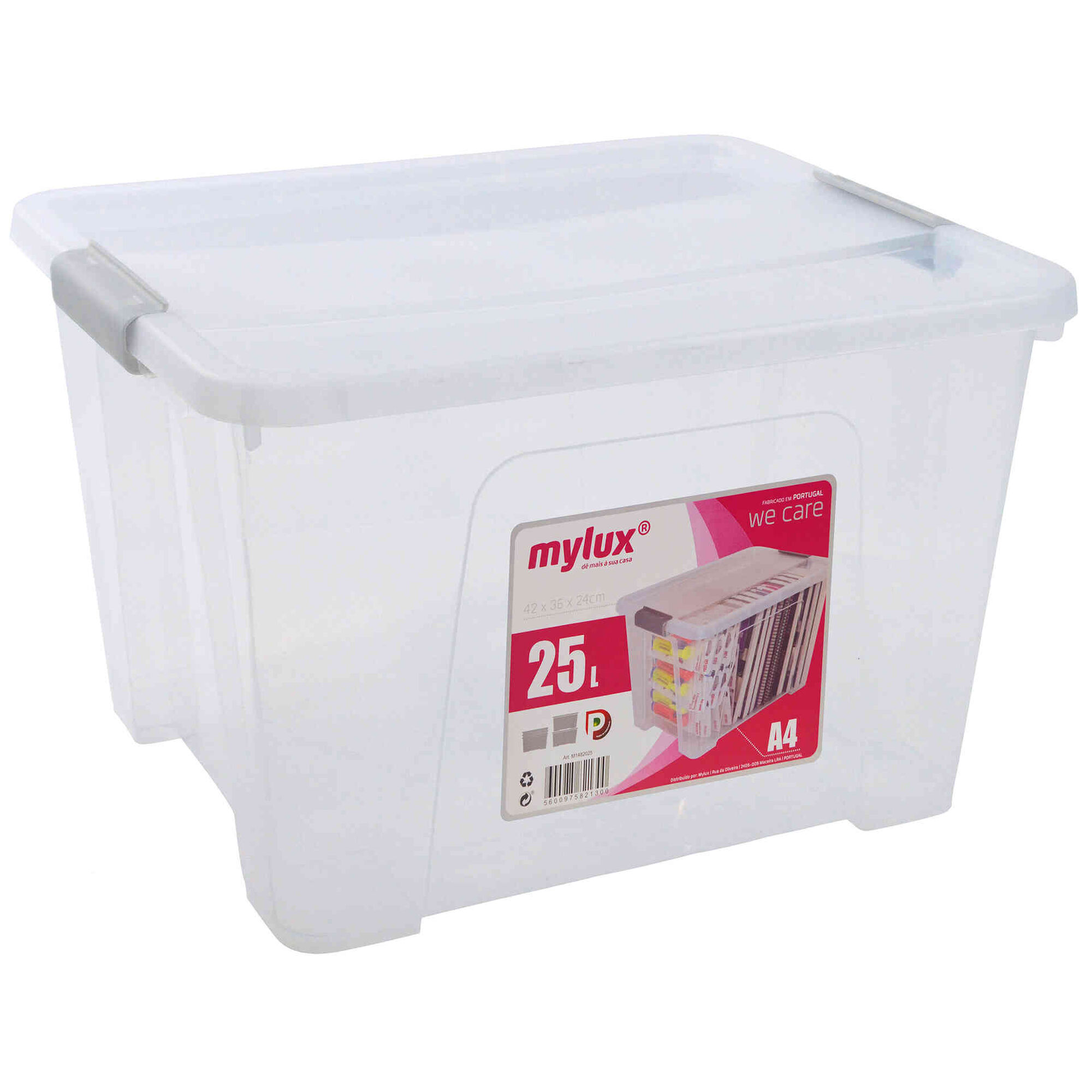 Caixa Arrumação com Lock Plástico 25L Transparente