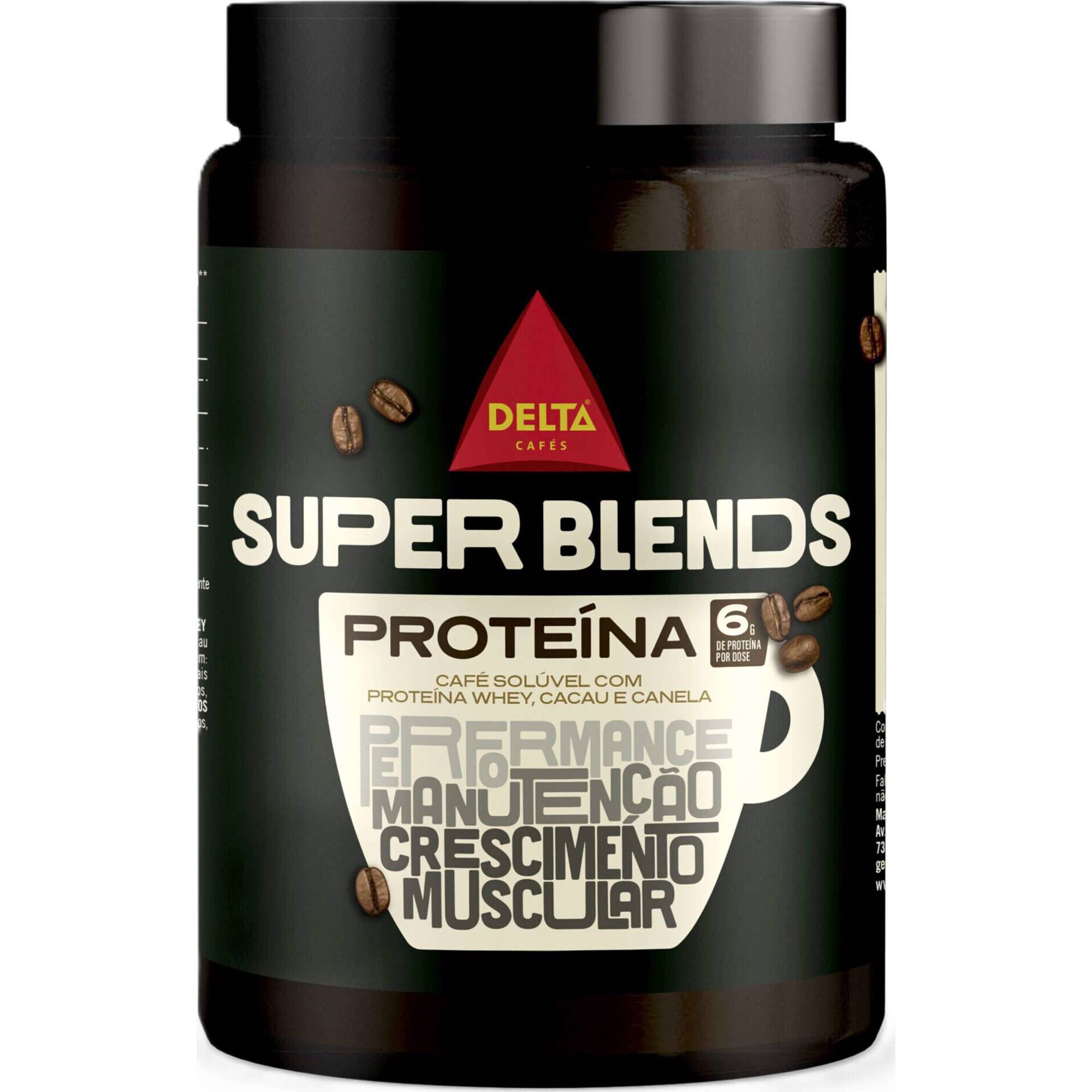 Caf&eacute; Sol&uacute;vel com Prote&iacute;na Whey, Cacau e Canela Super Blends Delta