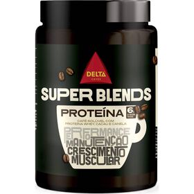 Caf&eacute; Sol&uacute;vel com Prote&iacute;na Whey, Cacau e Canela Super Blends Delta
