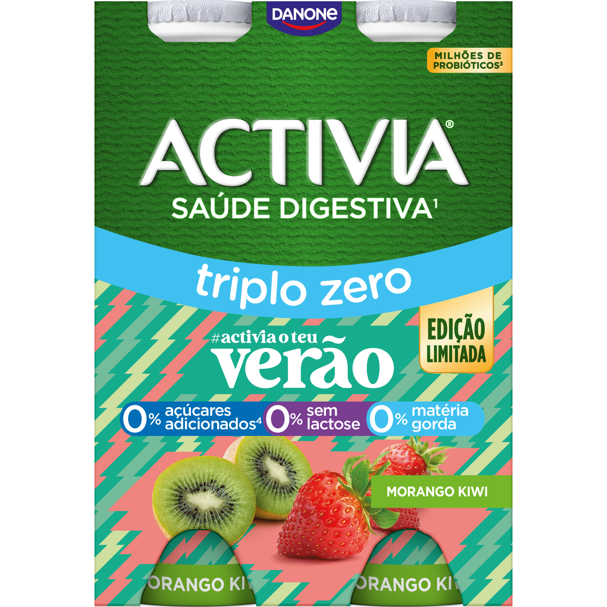Iogurte L&iacute;quido Bifidus Triplo 0% Morango e Kiwi sem Lactose Activia Danone