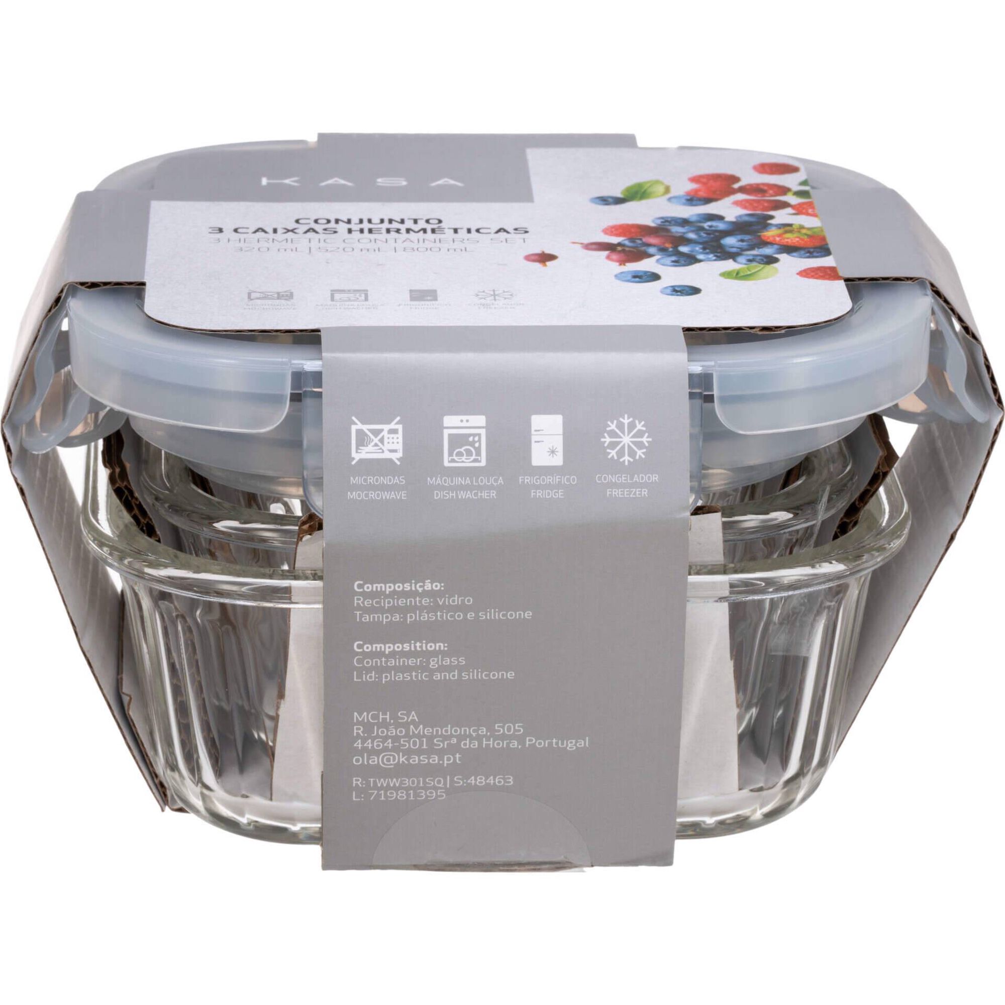 Conjunto de 3 Caixas Vidro 15,6x15,6cm Herméticas