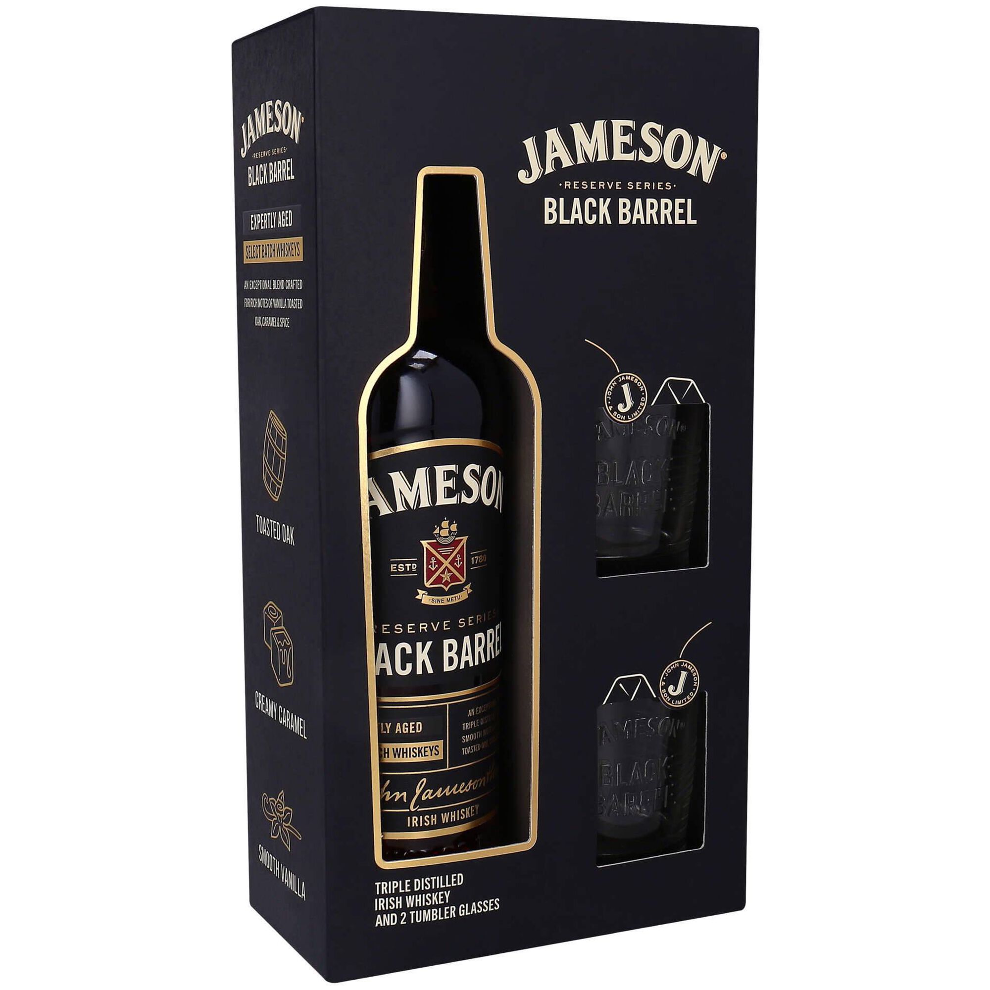 Whisky Irish Jameson Black Barrel com 2 Copos
