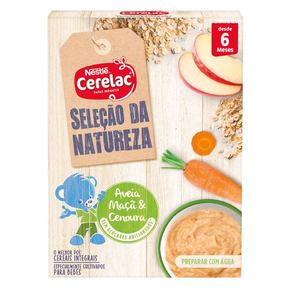 Papa Infantil Láctea Aveia, Maçã e Cenoura Seleção da Natureza +6M Cerelac