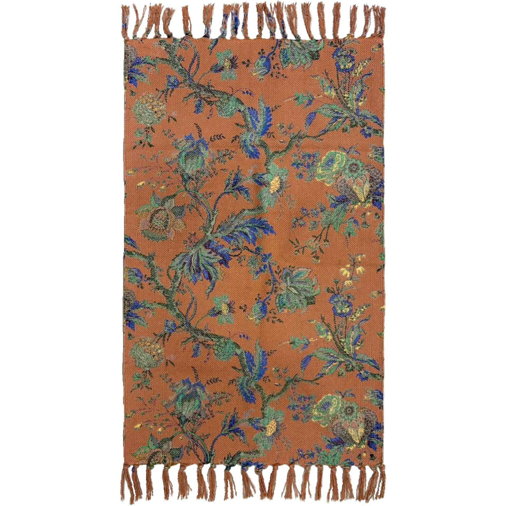 Tapete 150x90cm Flores Laranja Kasa