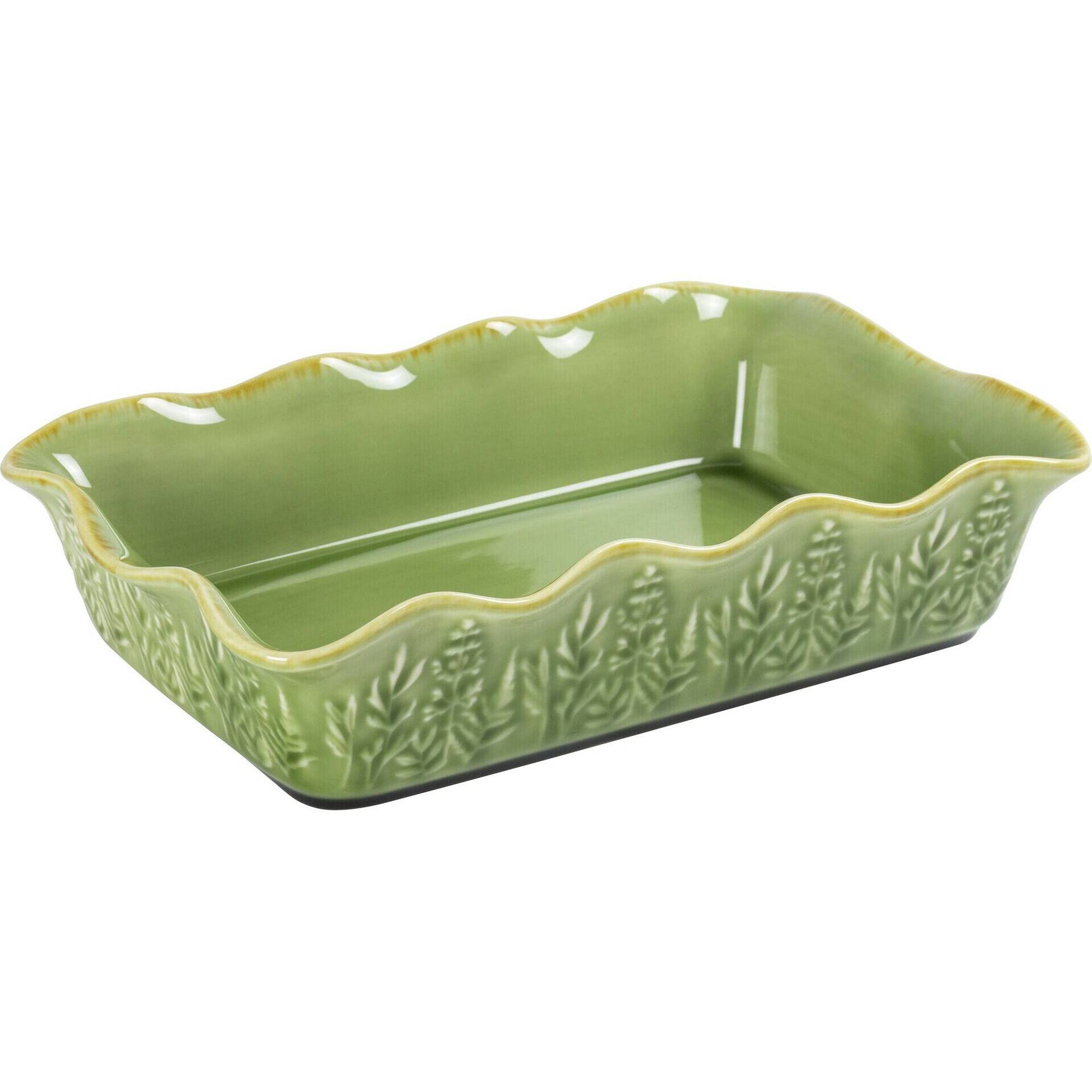 Assadeira 29x19cm Retangular Folhas Verde Claro Kasa