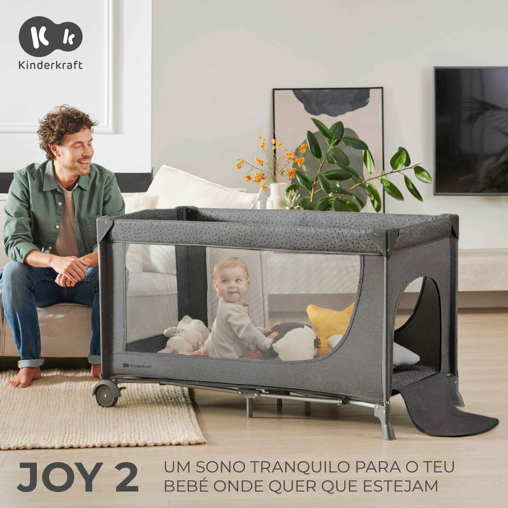 Cama de Viagem 2 em 1 Joy 2 Cinza Kinderkraft