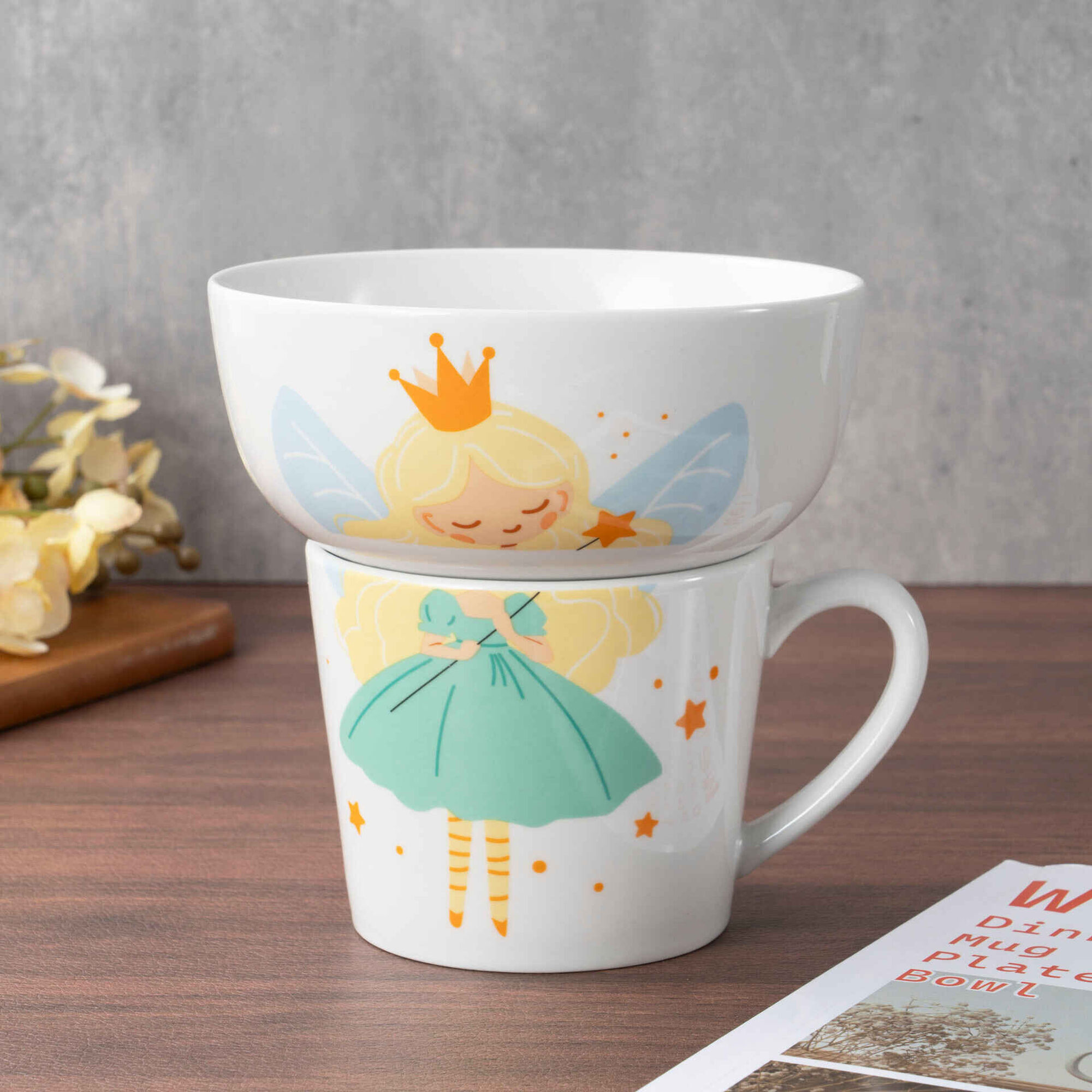 Conjunto Caneca e Ta&ccedil;a Fada com Vestido Verde Kasa