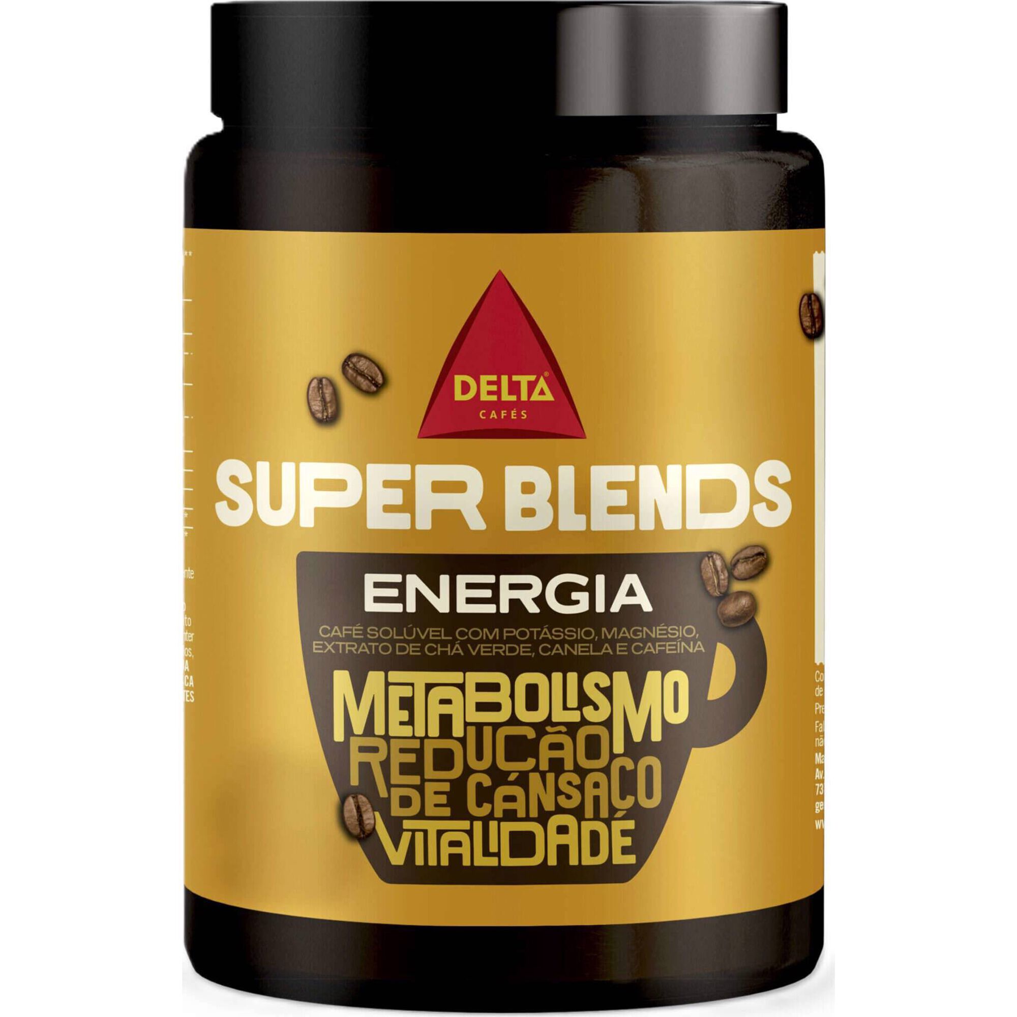 Caf&eacute; Sol&uacute;vel com Pot&aacute;ssio, Magn&eacute;sio, Extrato de Ch&aacute; Verde, Canela e Cafe&iacute;na Super Blends Delta