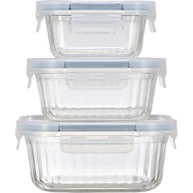 Conjunto de 3 Caixas Vidro 15,6x15,6cm Herm&eacute;ticas Kasa