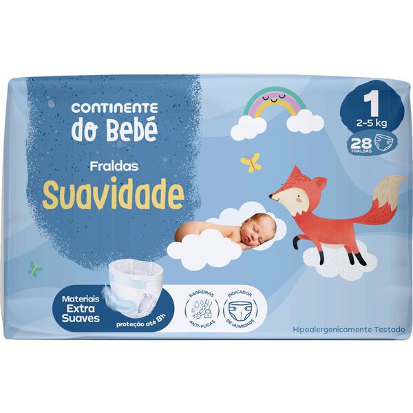 Fraldas Suavidade 2-5kg T1 Continente do Bebé