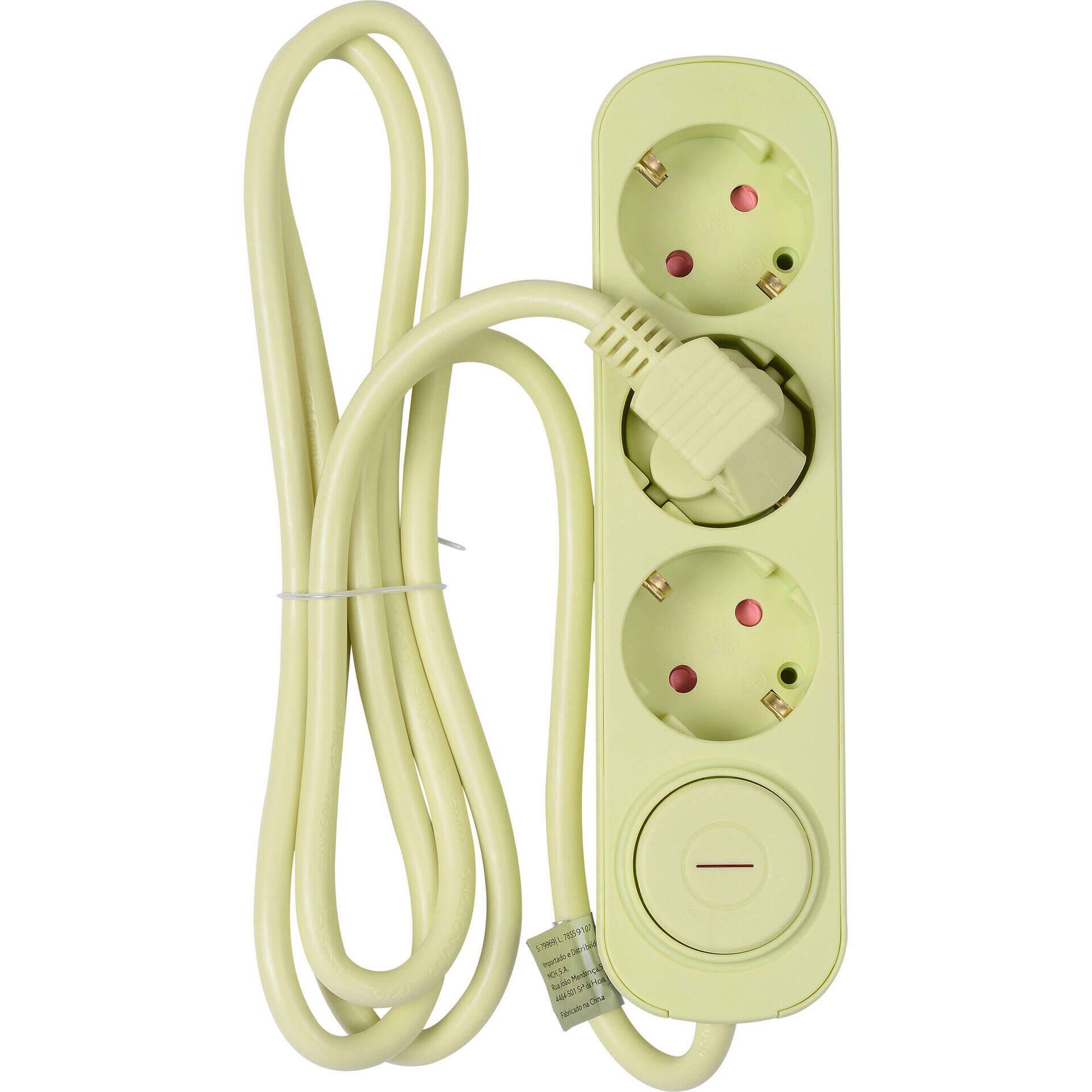 Extens&atilde;o El&eacute;trica 3 Tomadas com Interruptor Lima Marshmallow