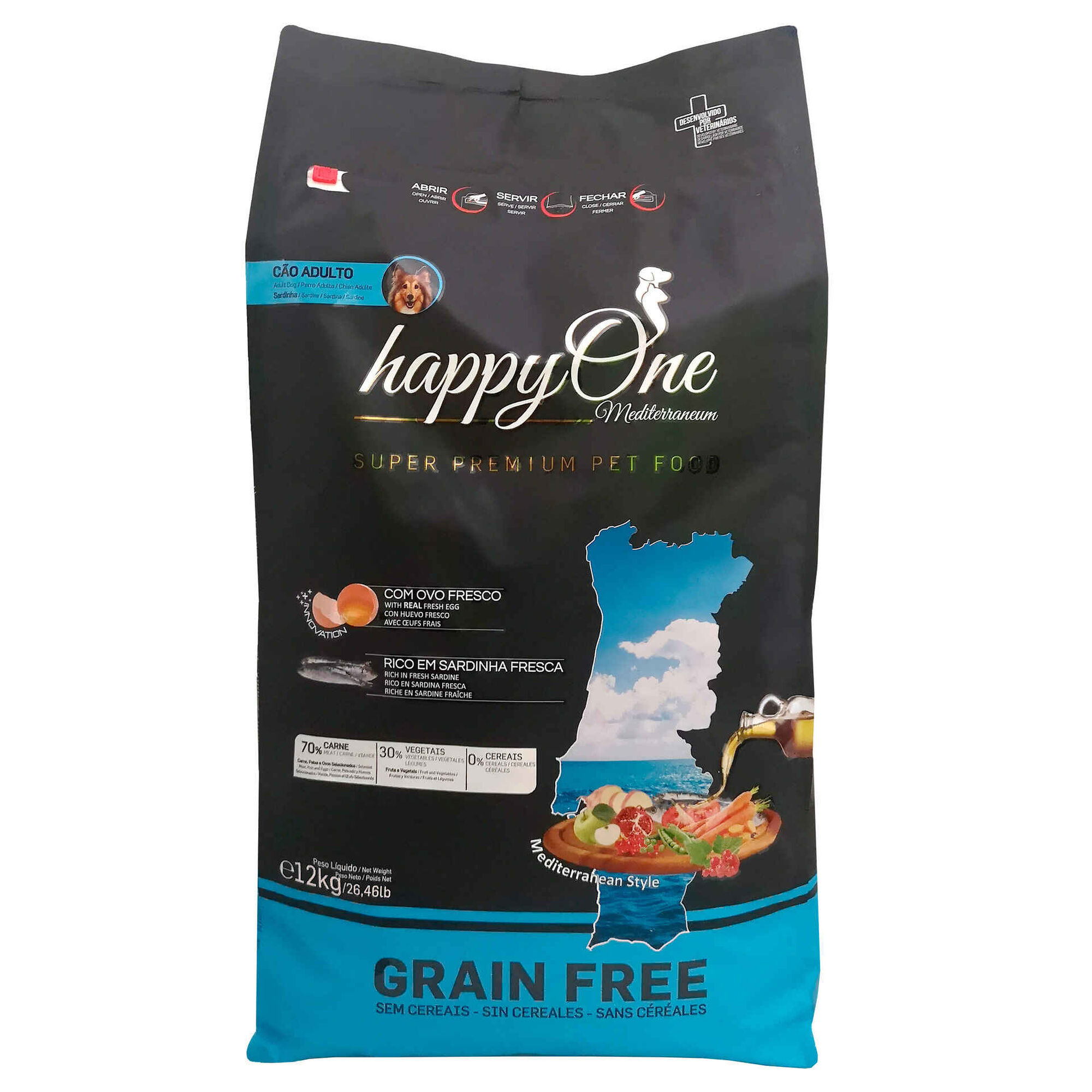 Ra&ccedil;&atilde;o para C&atilde;o Adulto Sardinha happyOne Mediterraneum