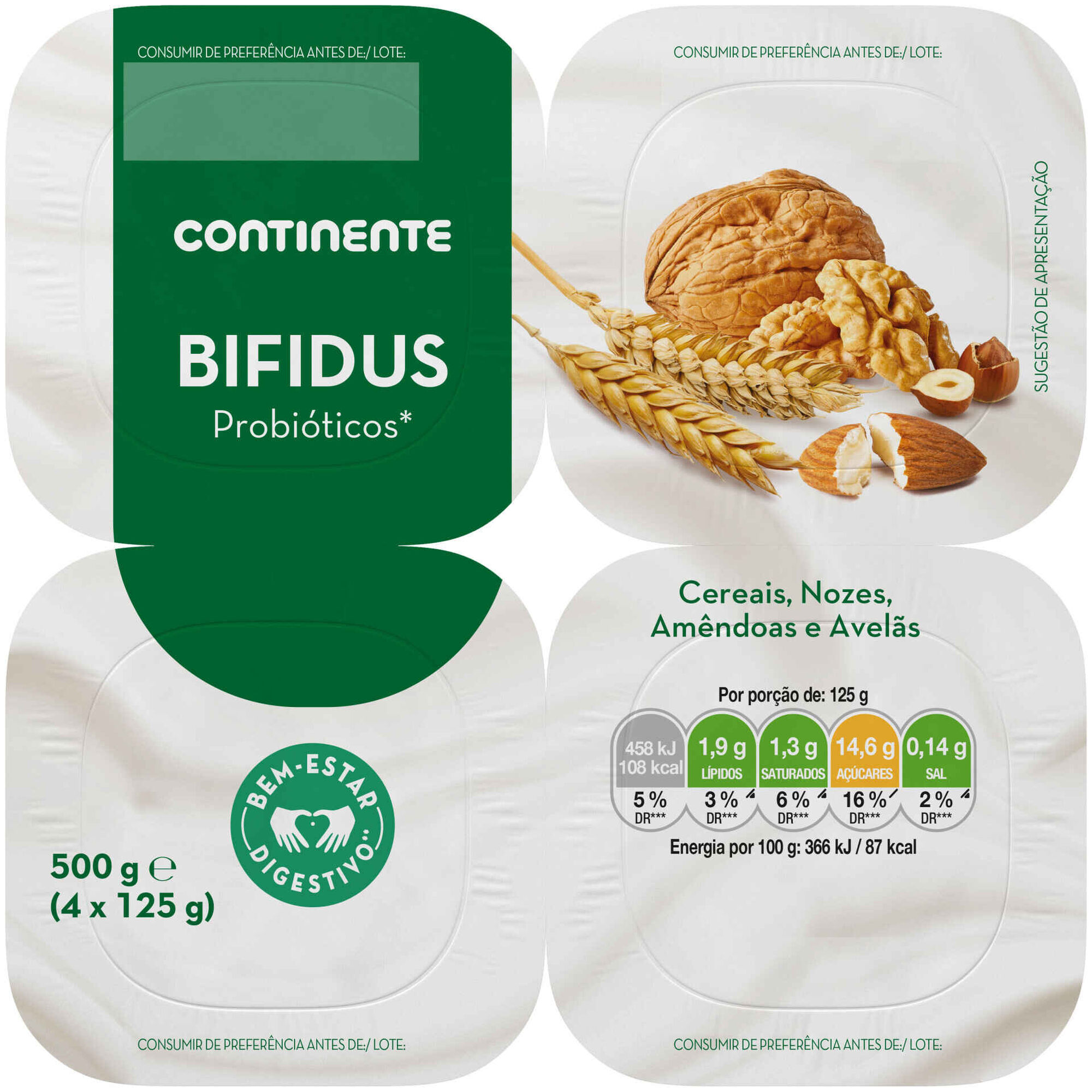 Iogurte Bifidus Triplo 0% Cereais, Nozes, Amêndoas e Avelãs