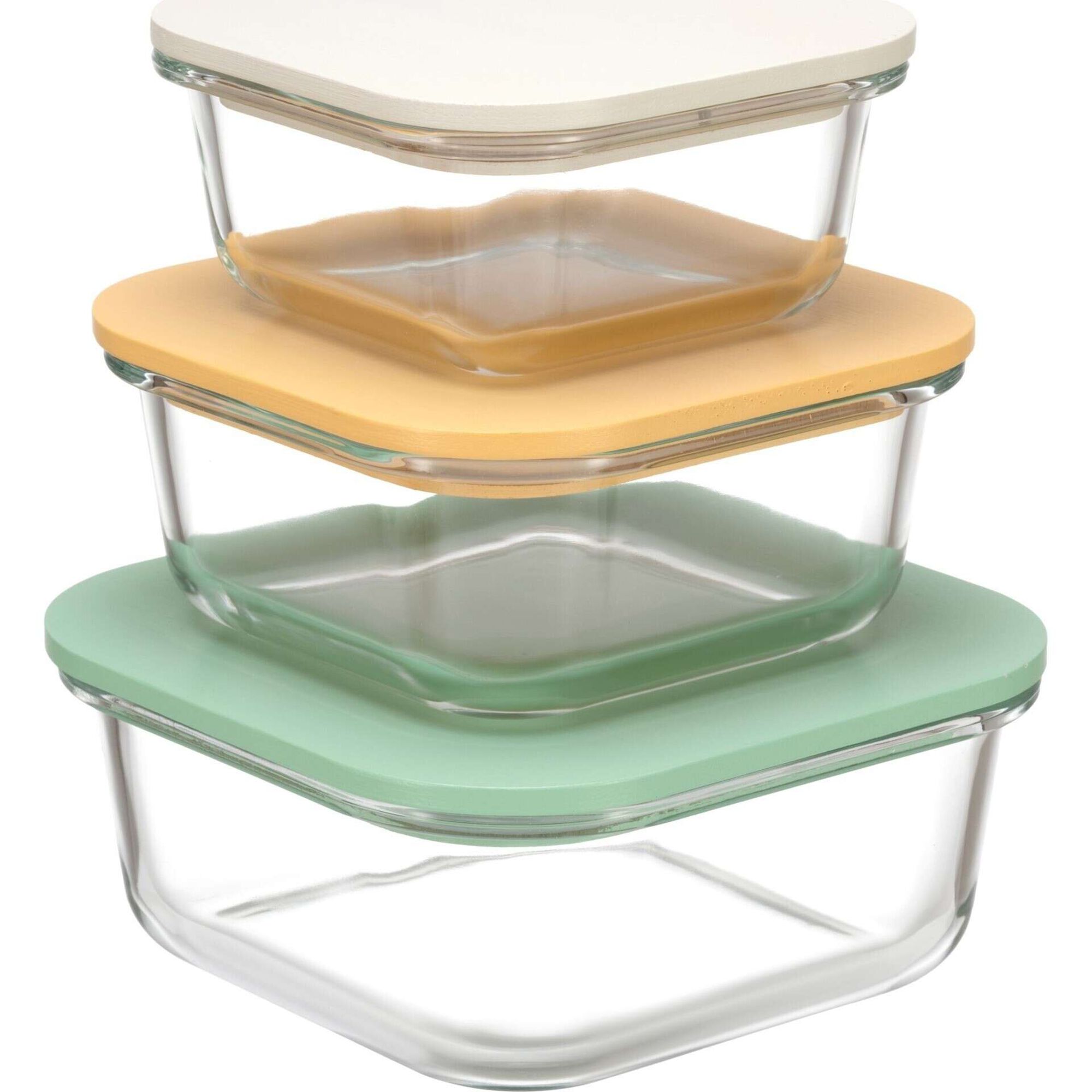 Conjunto de 3 Caixas Herm&eacute;ticas 15,6x15,6cm Vidro Bambu Colors Kasa