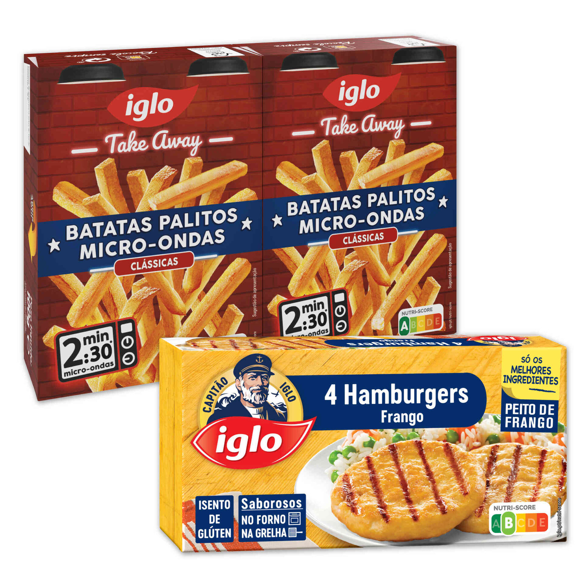 Hambúrguer de Frango sem Glúten e Batatas Palitos Micro-ondas