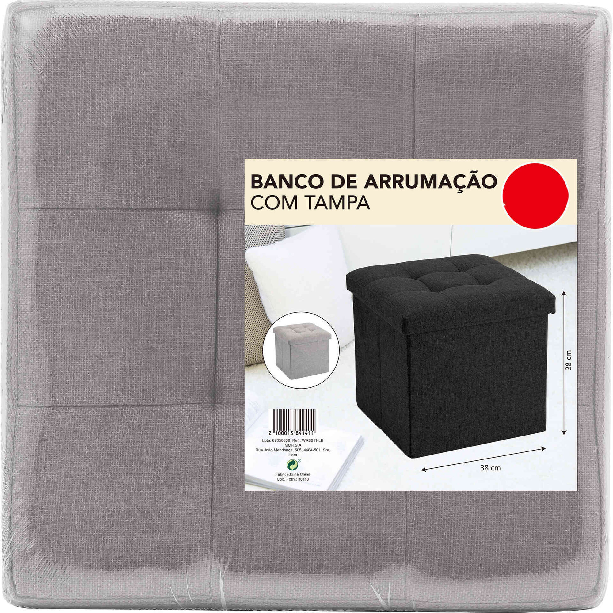 Banco Arruma&ccedil;&atilde;o com Tampa (Cinza/Preto) Bazar&atilde;o