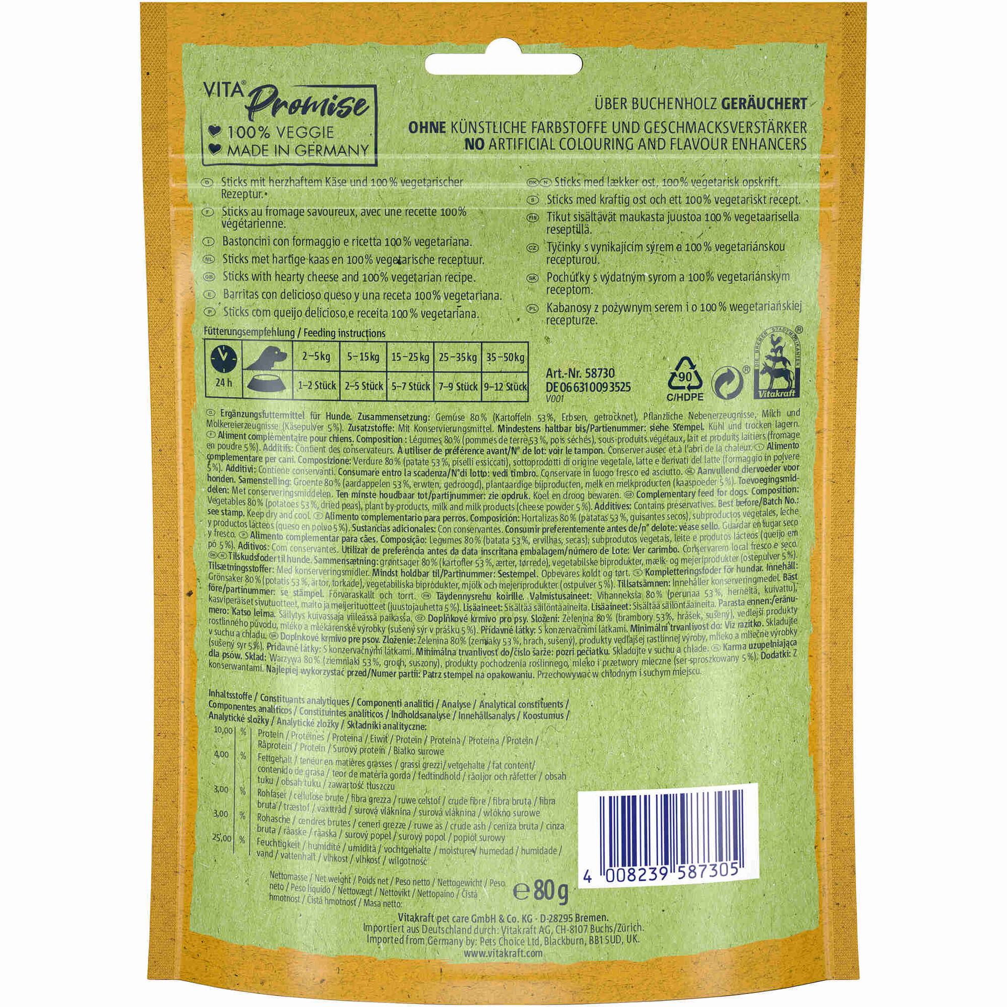 Snack para Cão Vita Veggies Sticks Queijo e Batata