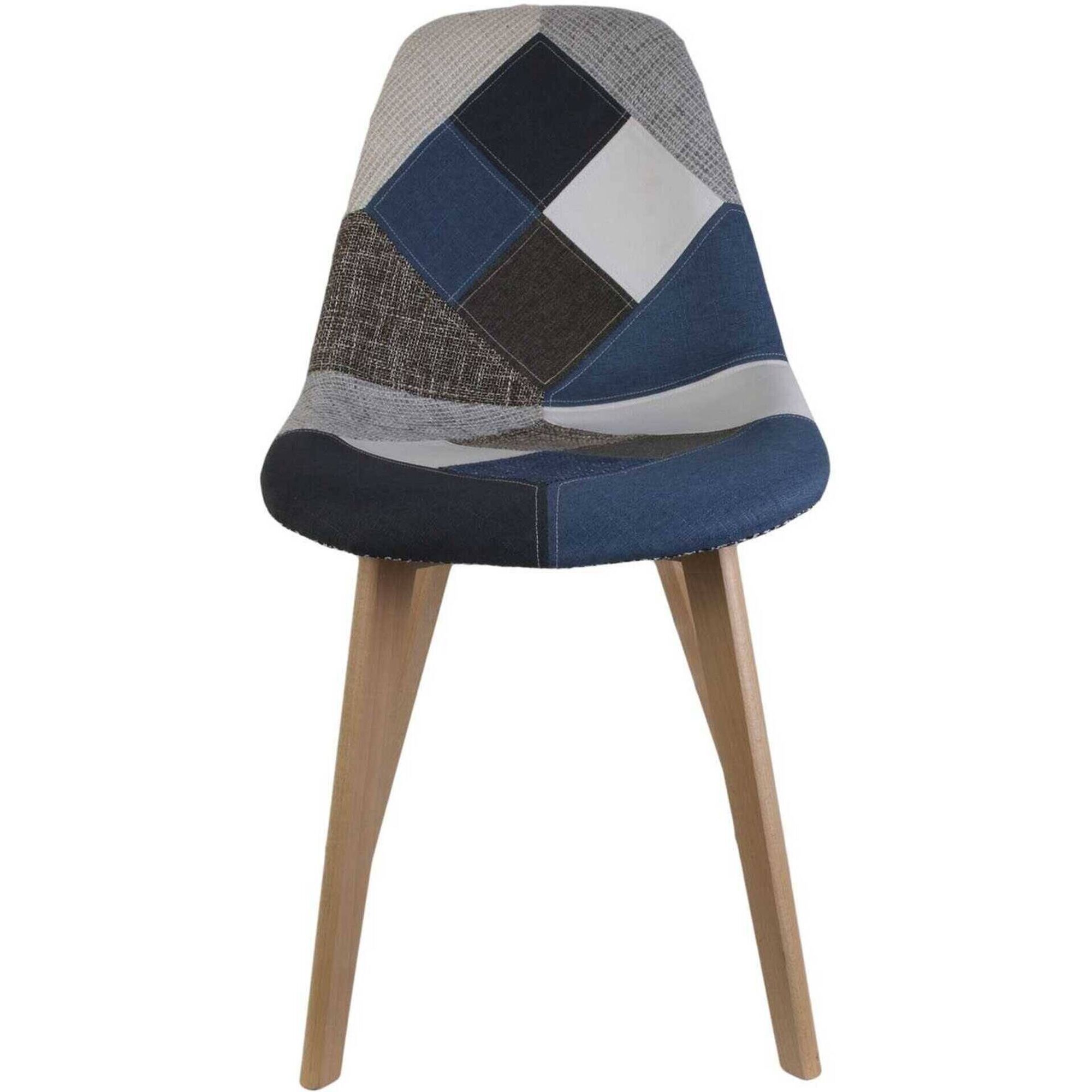Conjunto de 4 Cadeiras Estofadas Patchwork Azul Cinza