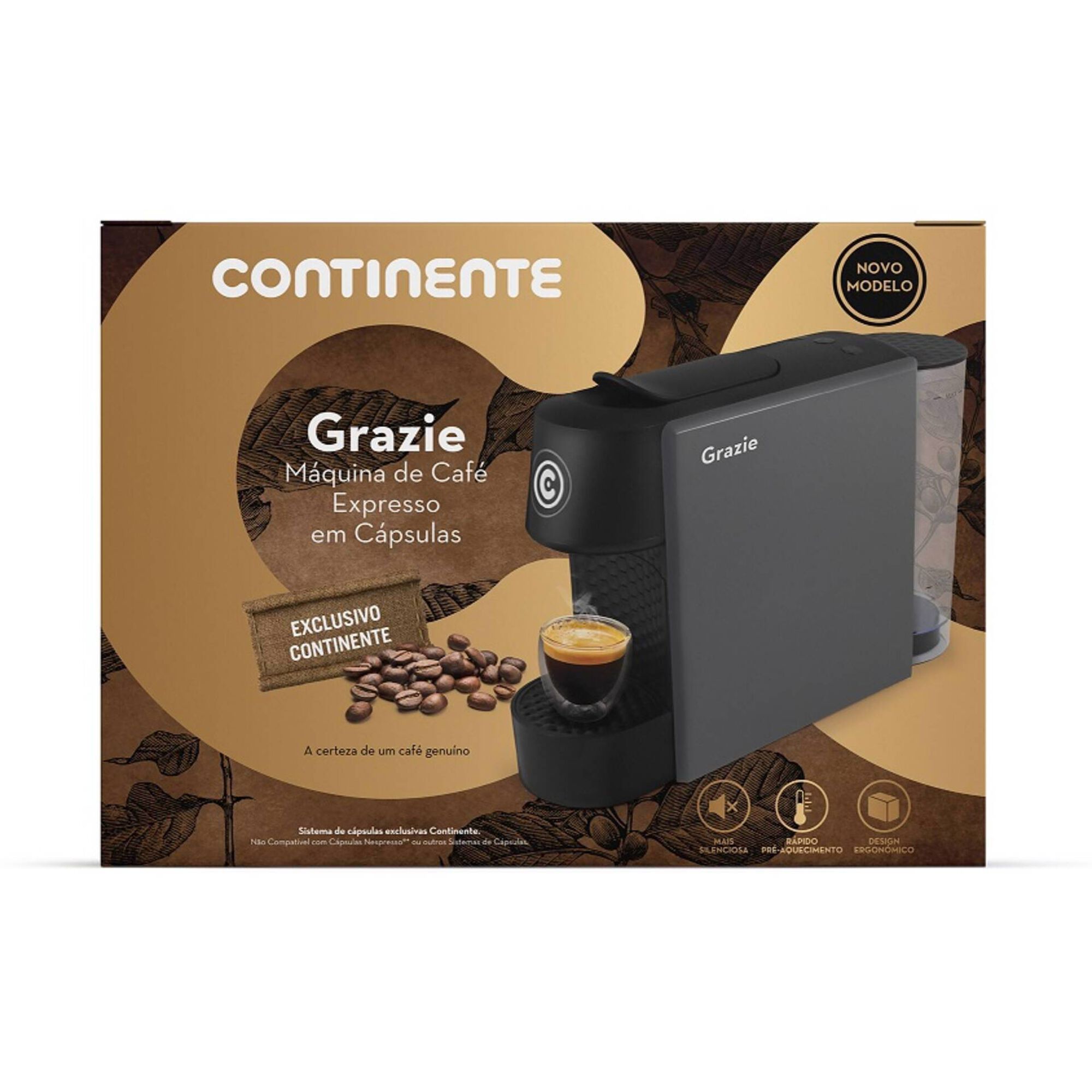 Máquina de Café Cápsulas Sistema Exclusivo Continente Grazie Cinzenta