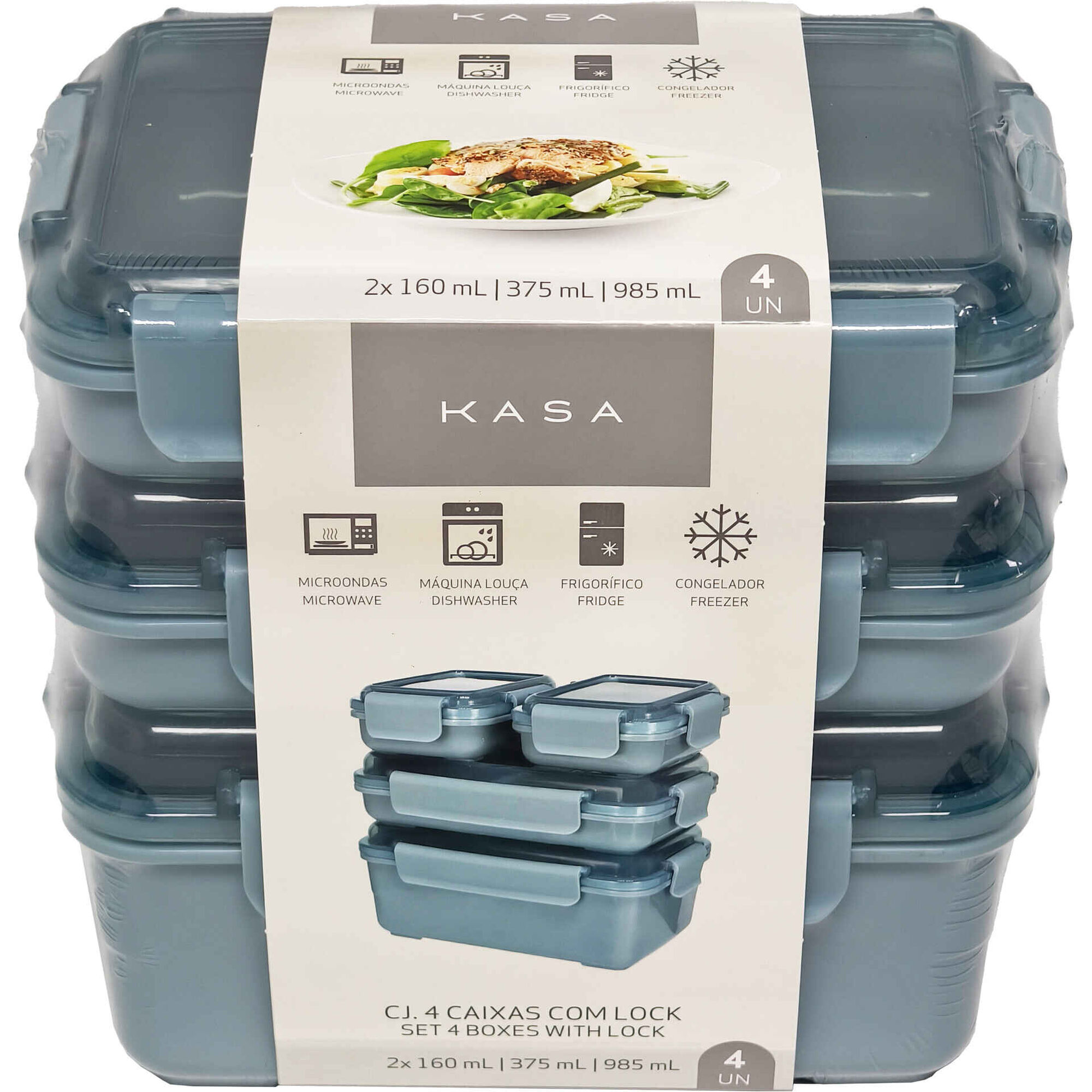 Conjunto 4 Caixas com Lock Azul Kasa
