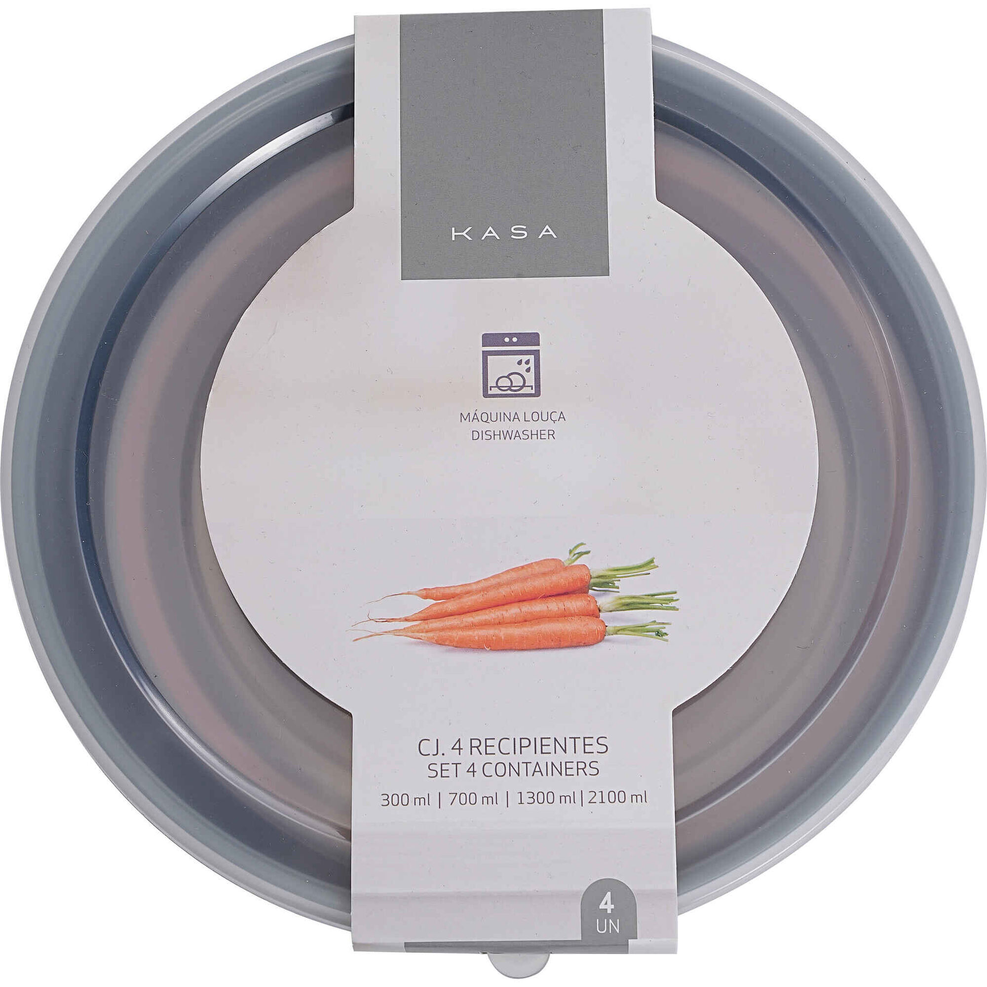 Conjunto 4 Recipientes Redondos com Tampa Kasa