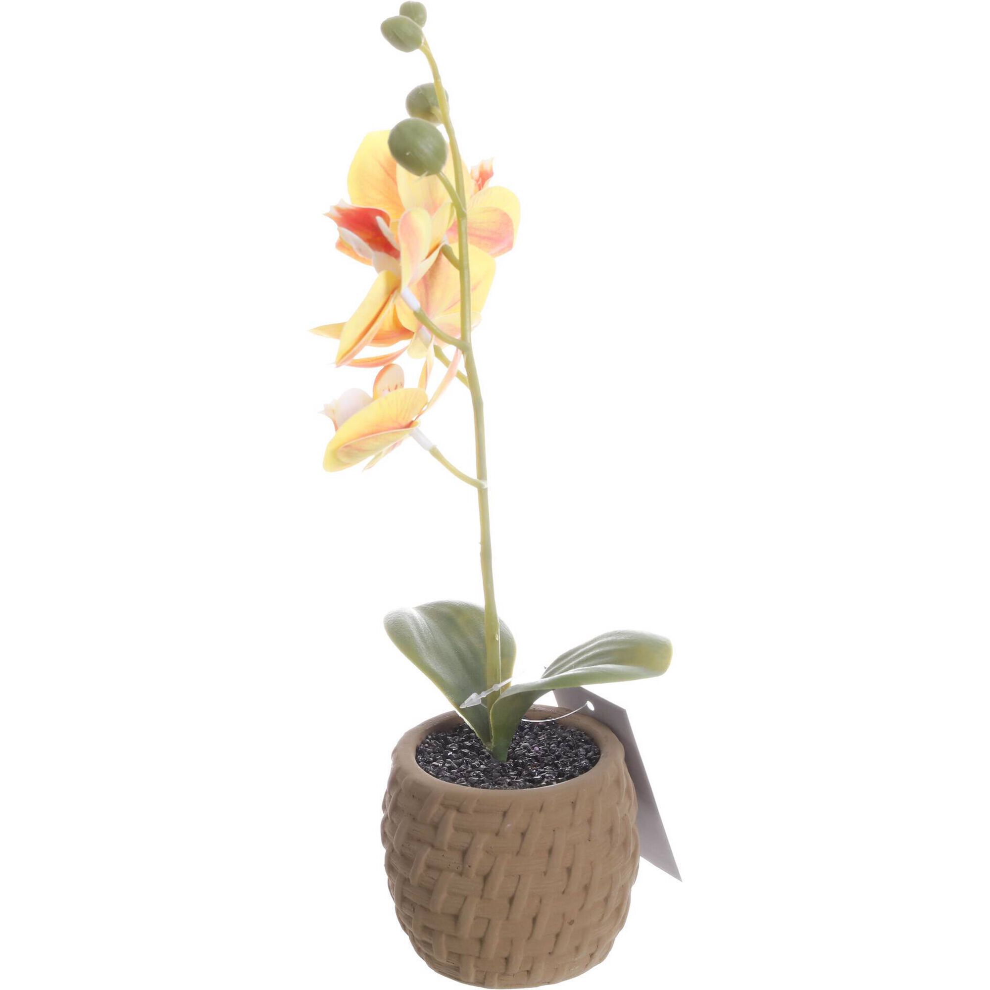 Planta Artificial Vaso Entran&ccedil;ado com Flor Laranja Kasa