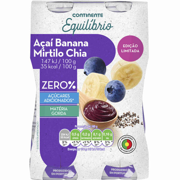 Iogurte Líquido Açaí, Banana, Mirtilo e Chia Continente Equilíbrio