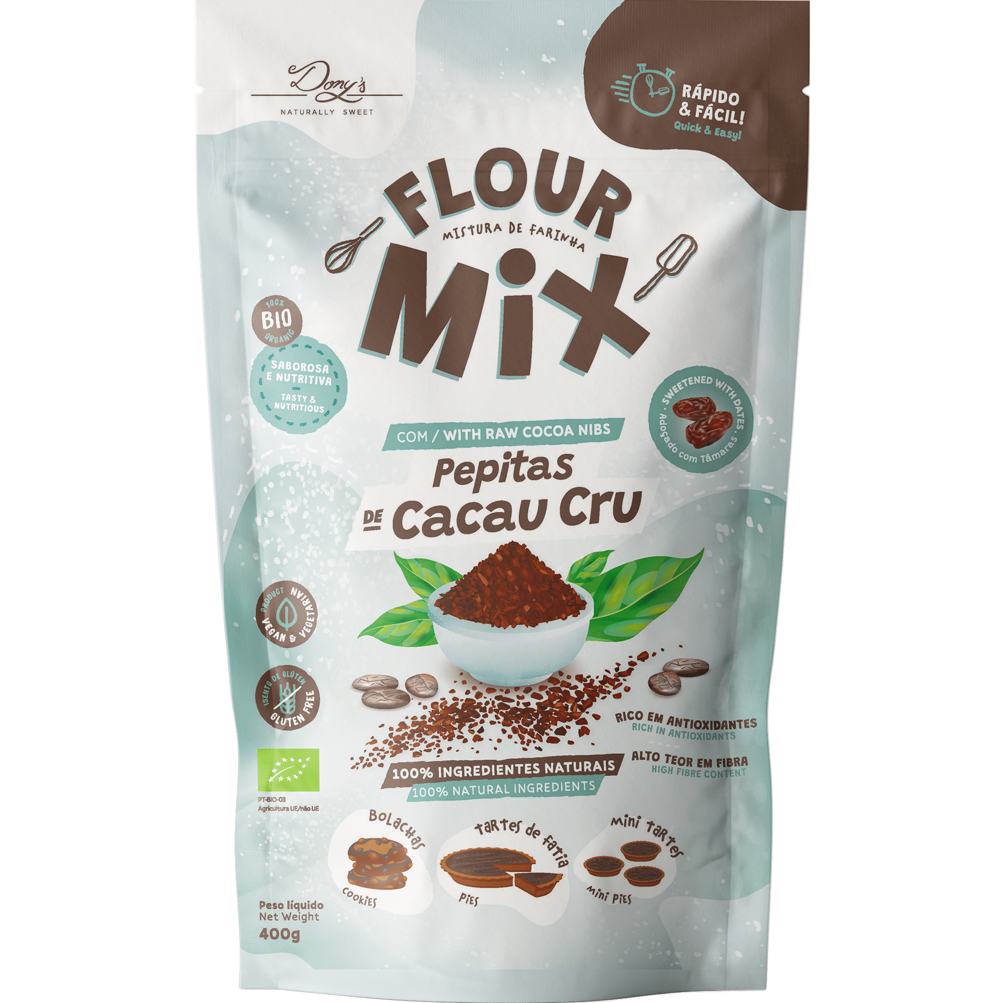 Mistura de Farinha com Pepitas de Cacau Cru sem Glúten