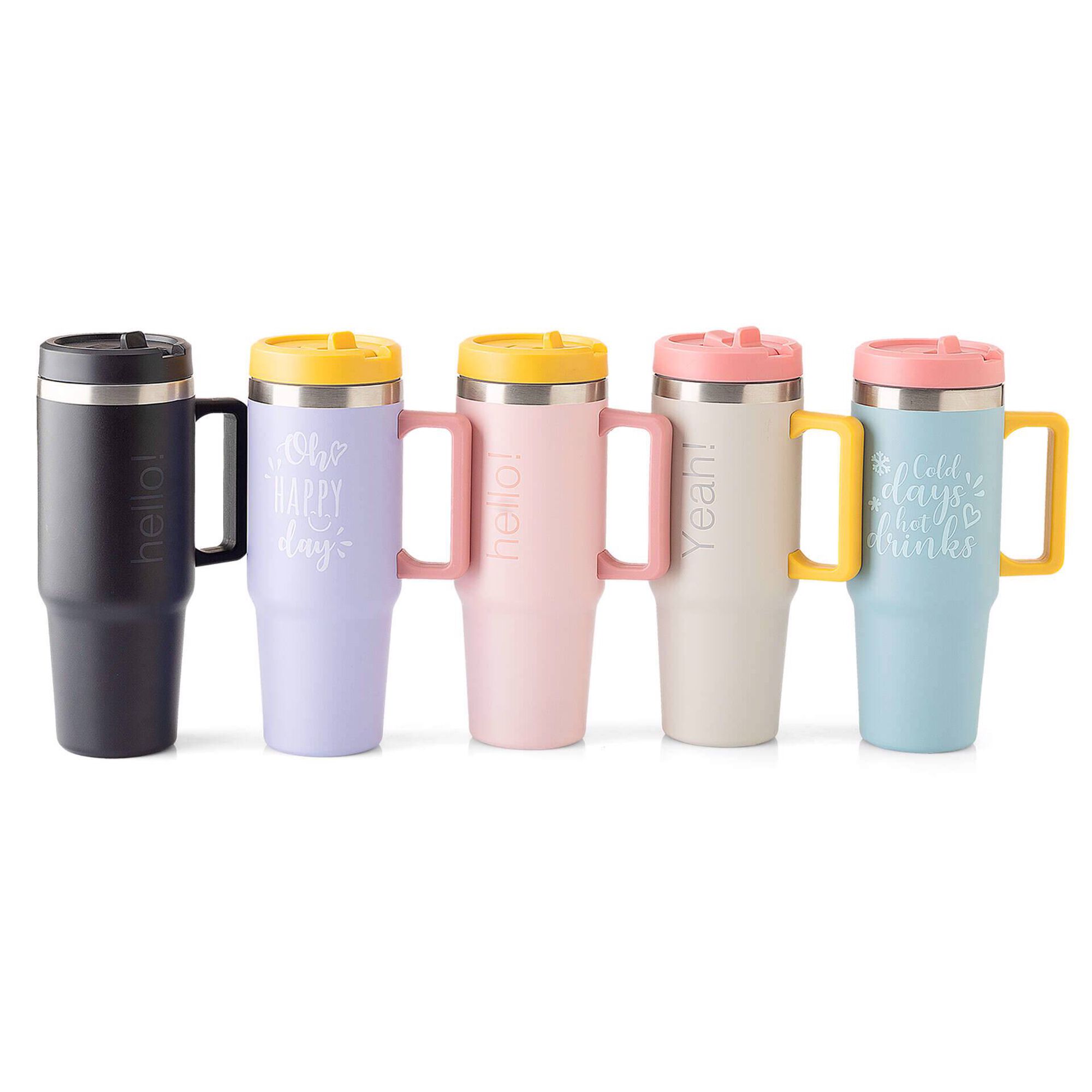 Caneca Térmica 900ml Hello Rosa e Amarelo