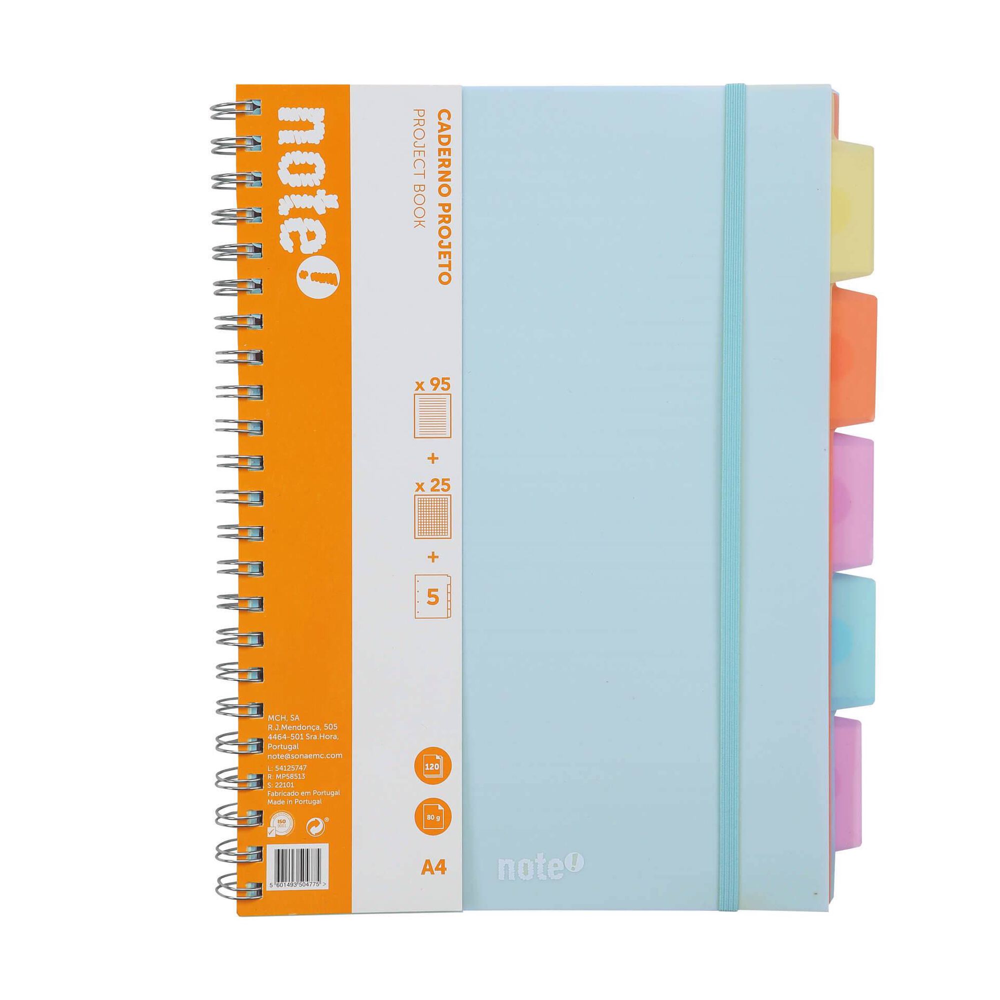 Caderno Espiral A4 Pautado com Elásticos e Separadores (várias cores)