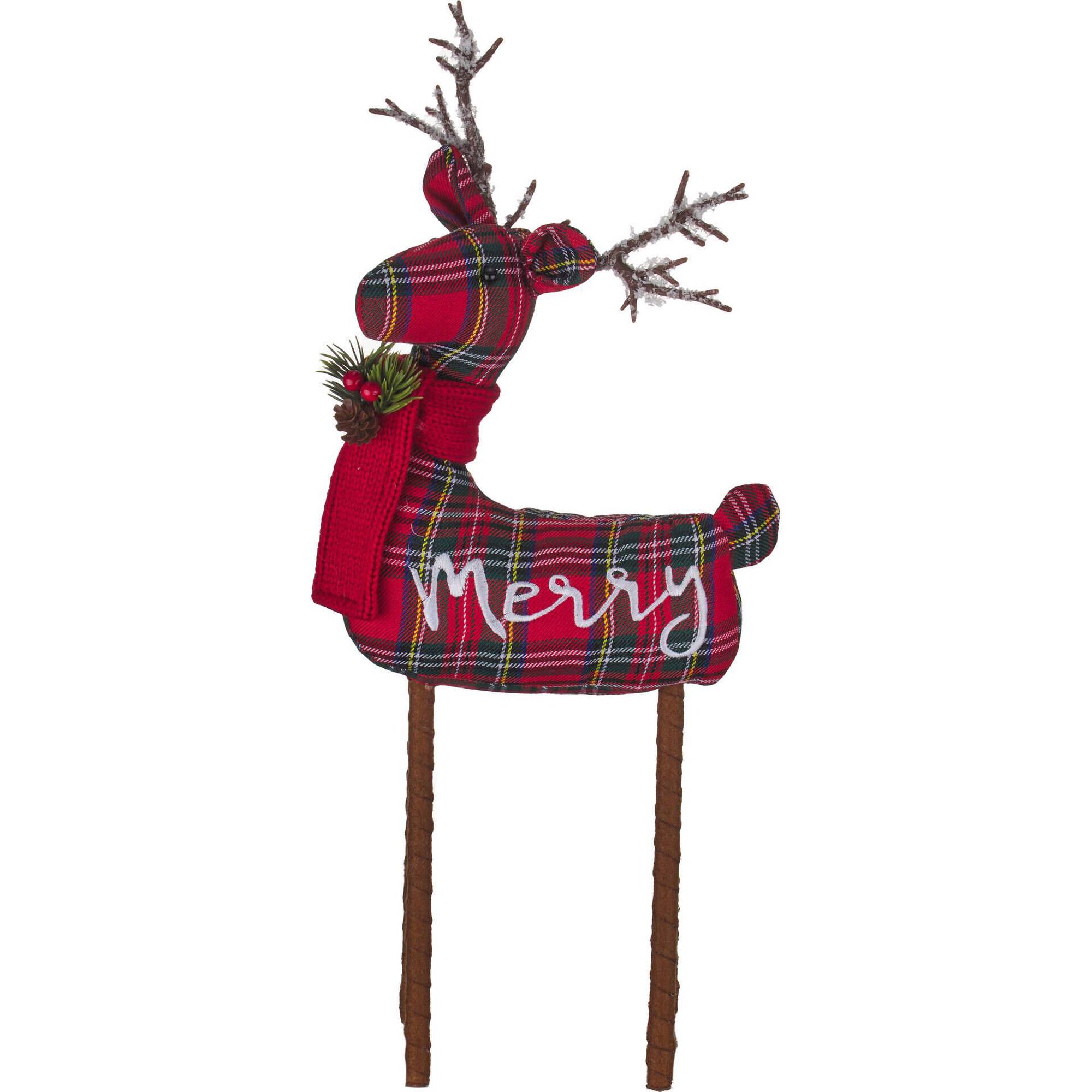 Rena Decorativa 46cm Padrão Tartã Feliz Natal