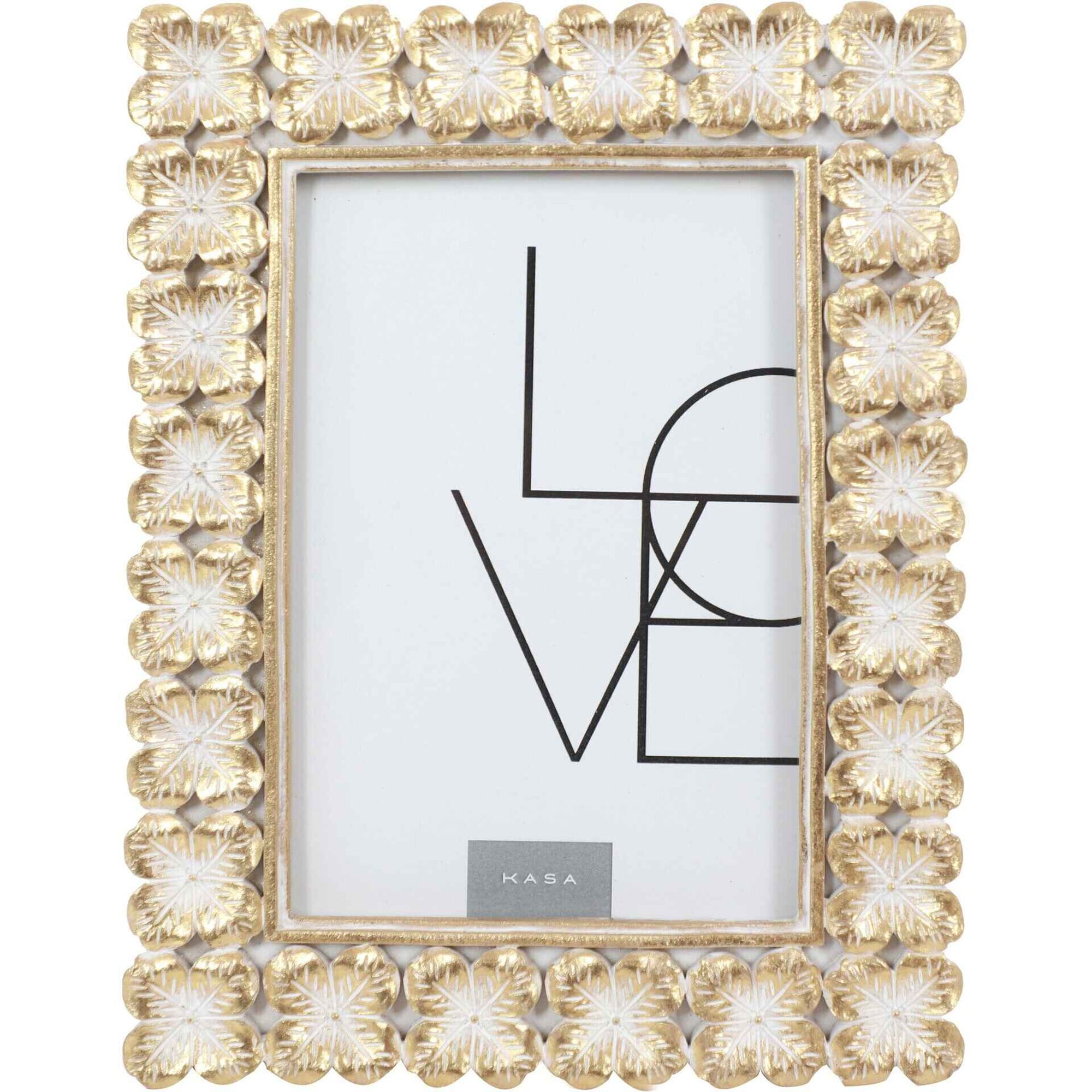 Moldura 10x15cm Gold e Branco Flores Quadrados Kasa