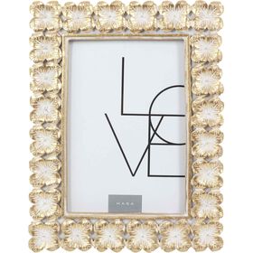 Moldura 10x15cm Gold e Branco Flores Quadrados Kasa