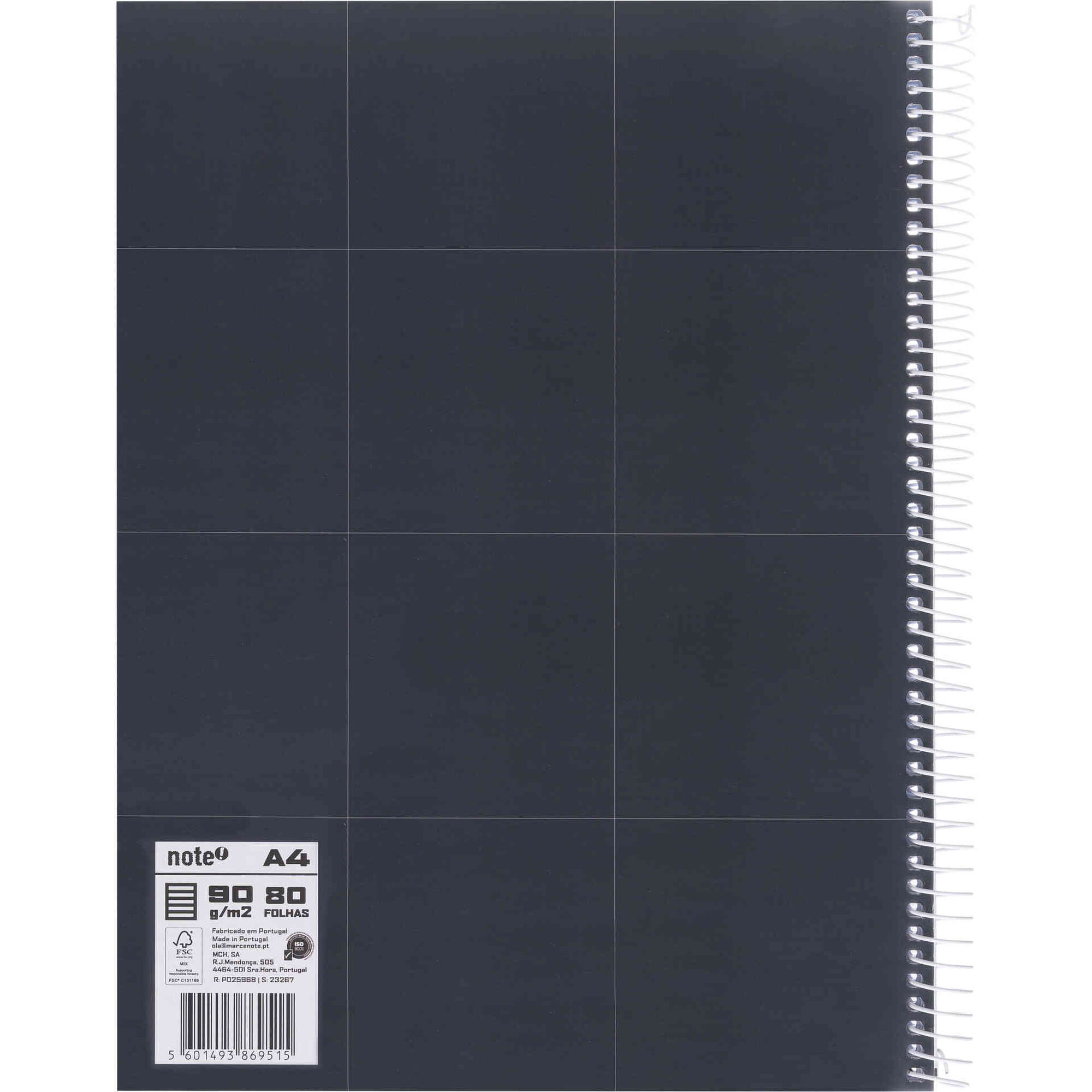 Caderno Note! Espiral Capa Dura A4 Pautado Preto Pure para App Leccit