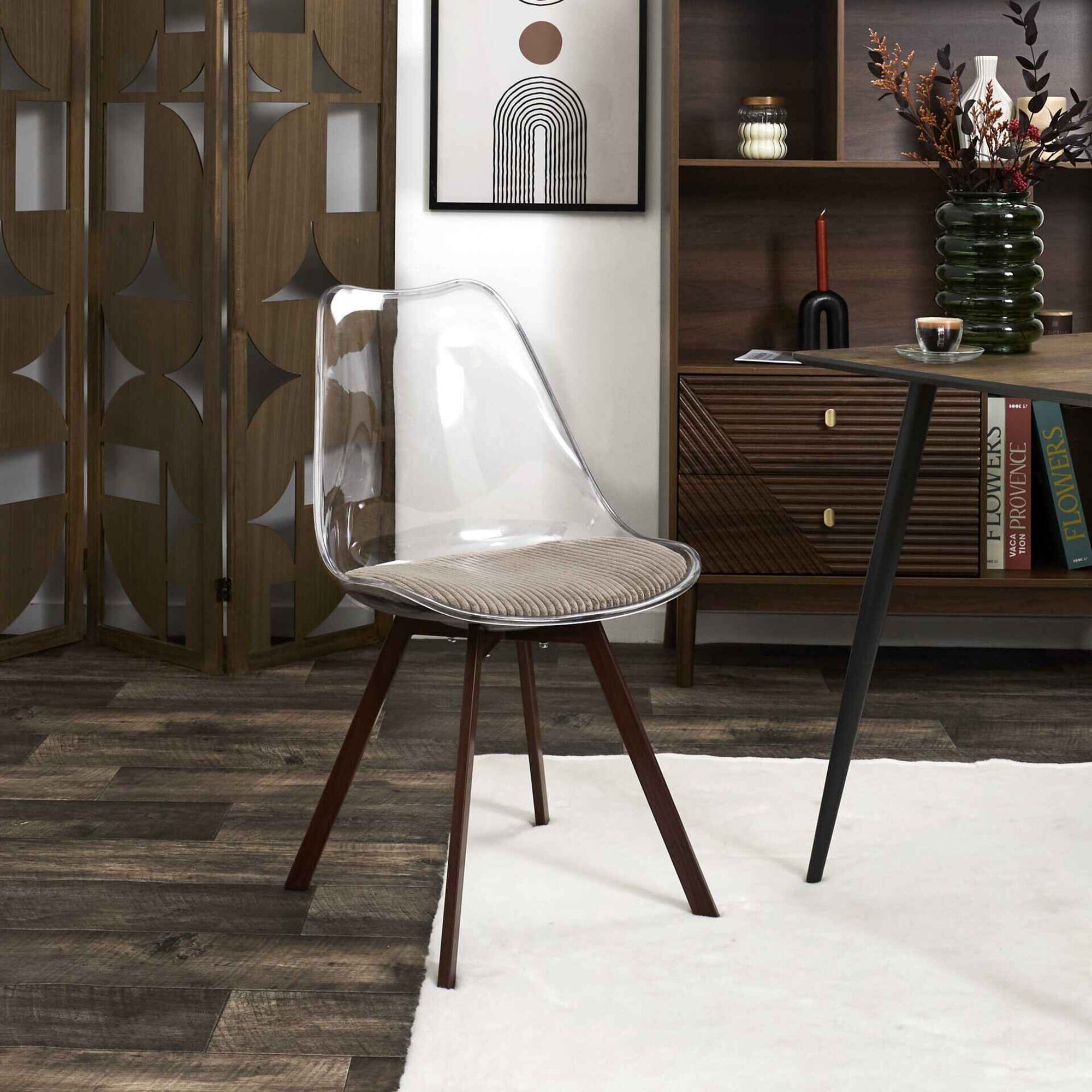 Conjunto de 4 Cadeiras Transparentes Taupe Scott