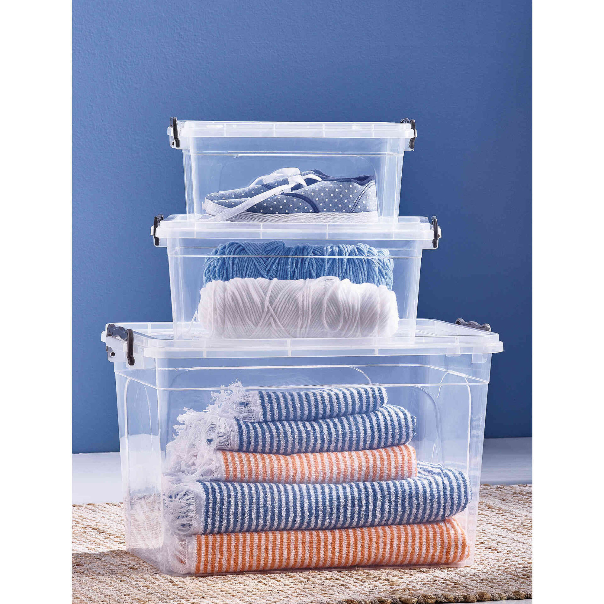 Caixa Arruma&ccedil;&atilde;o com Lock Pl&aacute;stico 30L Transparente Kasa, Transparente, hi-res