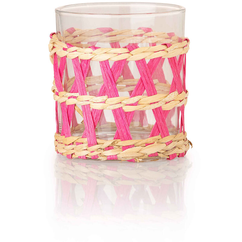 Copo com Wicker 300ml Rosa Kasa