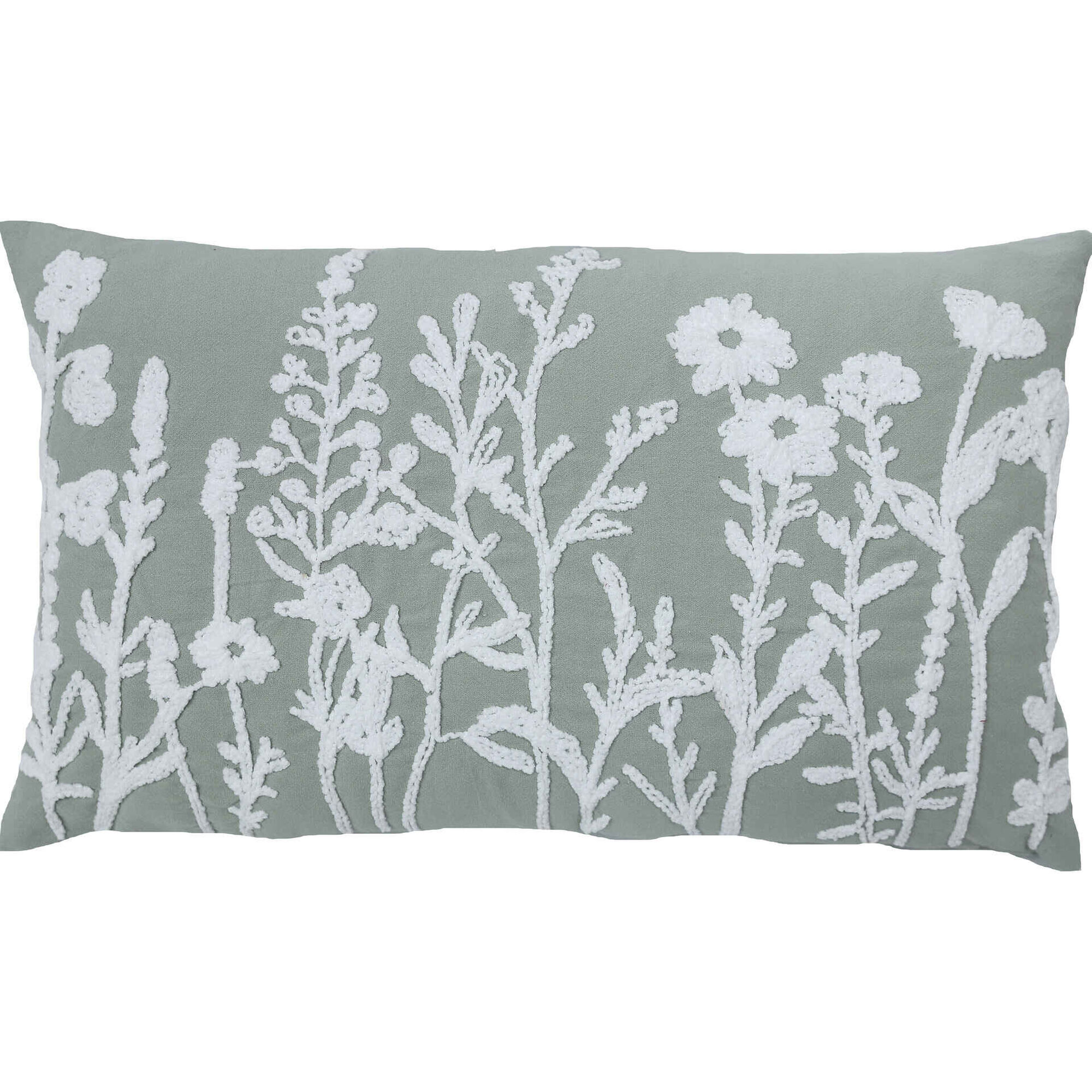 Almofada 30x50cm Flores Bordadas Verde Kasa