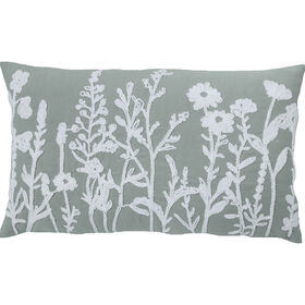 Almofada 30x50cm Flores Bordadas Verde Kasa