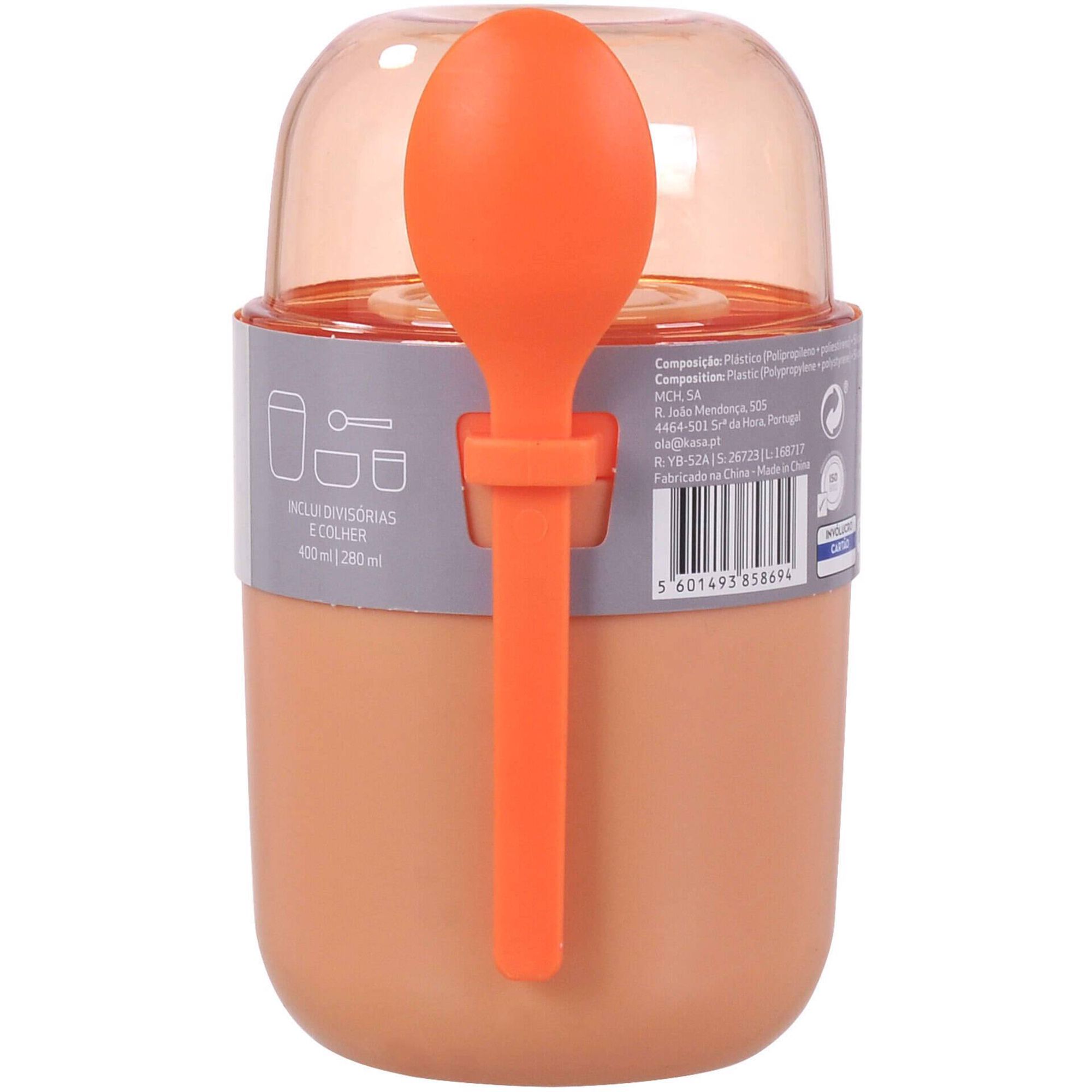 Ta&ccedil;a para Iogurte com Divis&oacute;rias e Colher Laranja